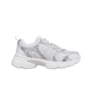 (W) Dior Chrono Sneakerss Mesh with Silver Tone and White Laminated Leather Effect Inserts White Silver