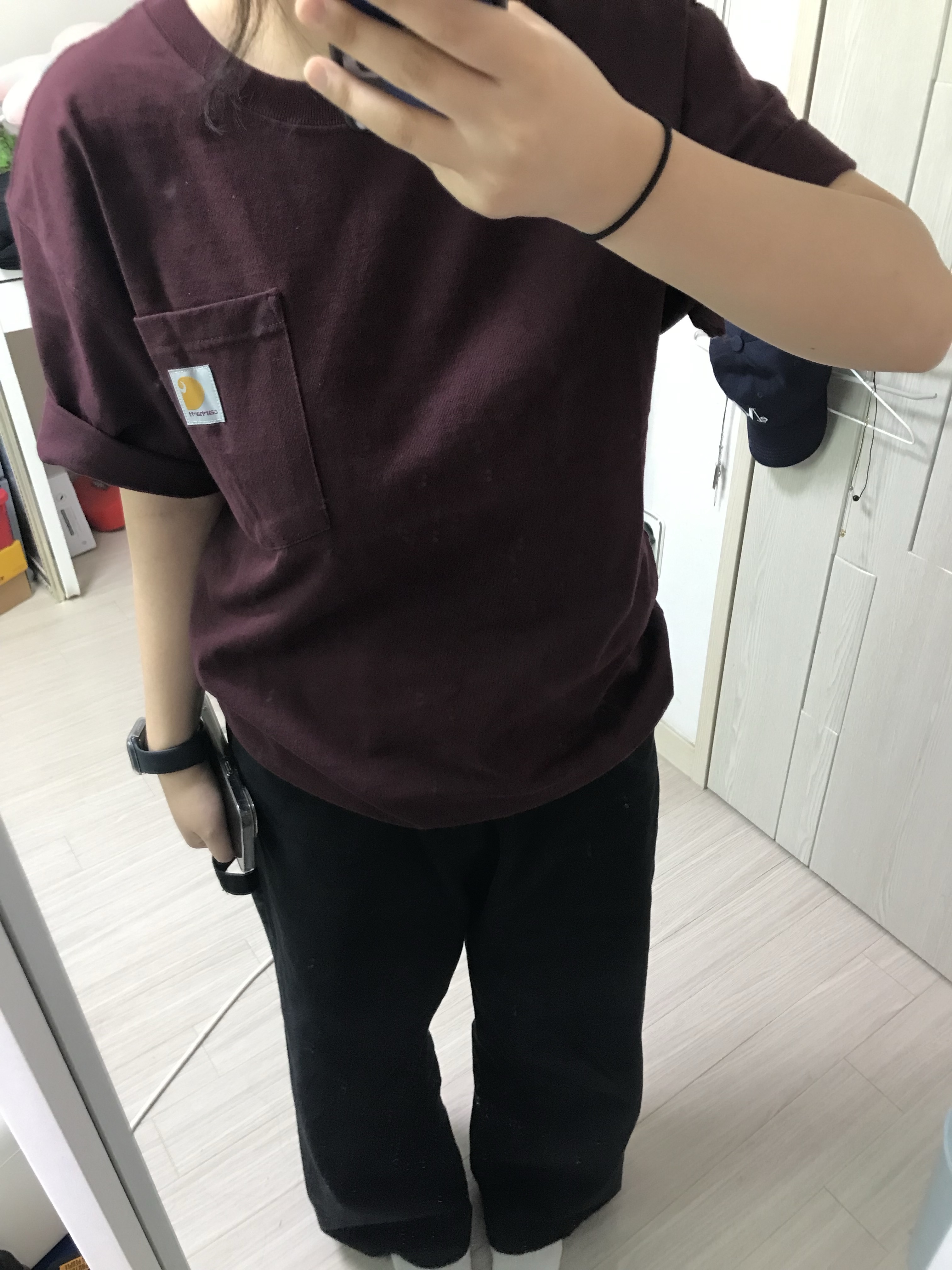 Carhartt Loose Fit Heavyweight Regular Short Sleeve Pocket T-Shirt Port 착용 스타일 - 2