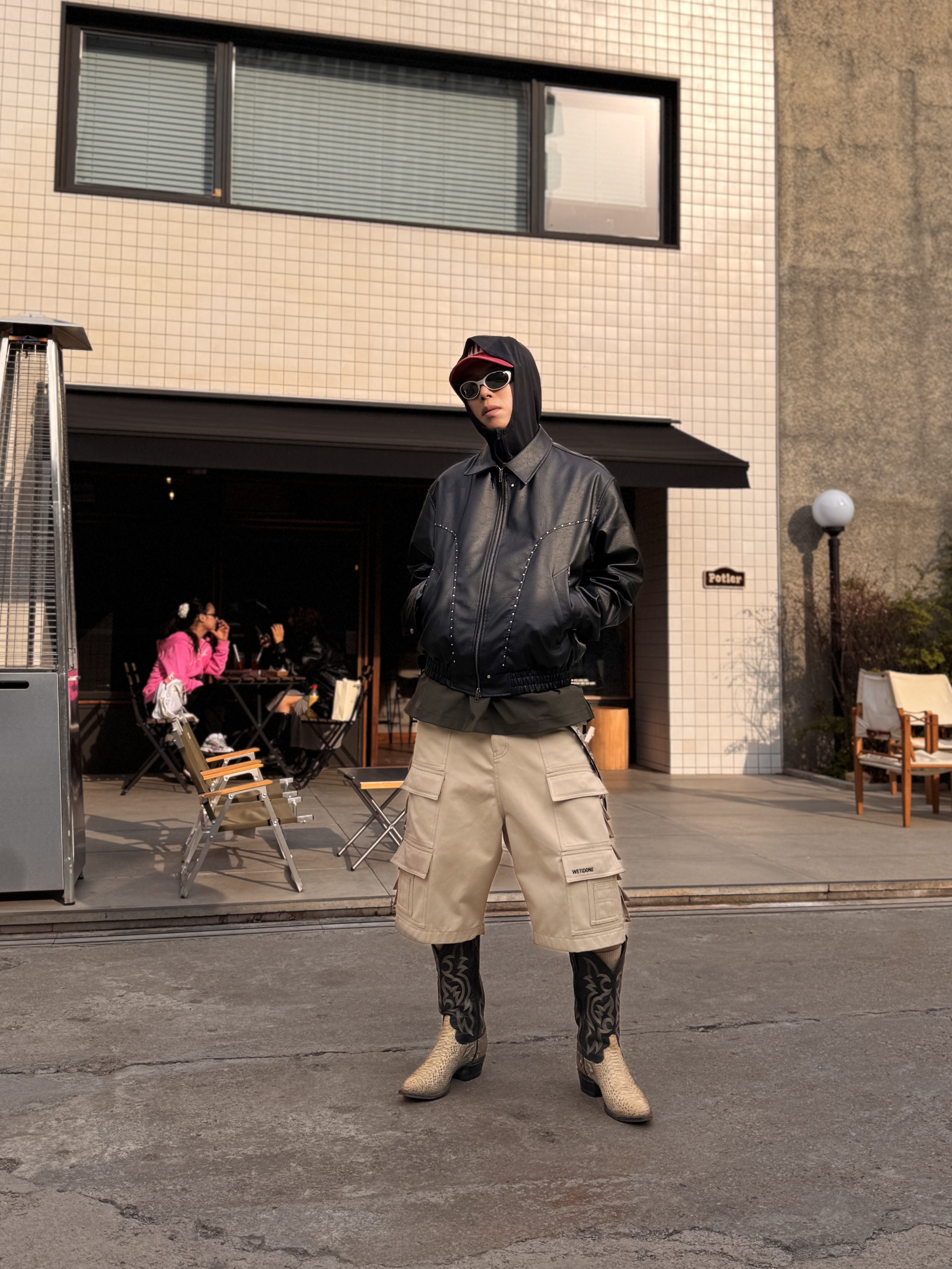 Oakley Eye Jacket Redux Silver Frame Prizm Black Polarized Lenses High Bridge Fit, MJD x Kamien Double Hole Belt Oak Brown 착용 스타일 - 2