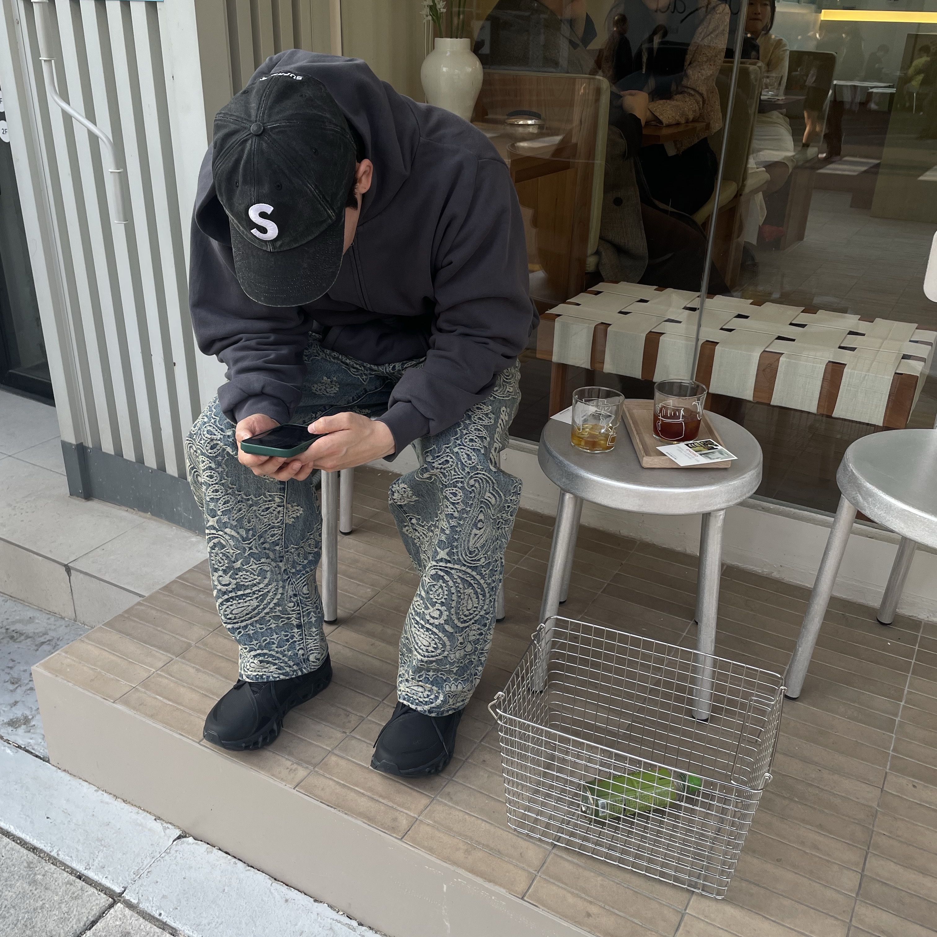 Supreme Bandana Jacquard Baggy Jean Blue - 25SS 착용 스타일 - 4