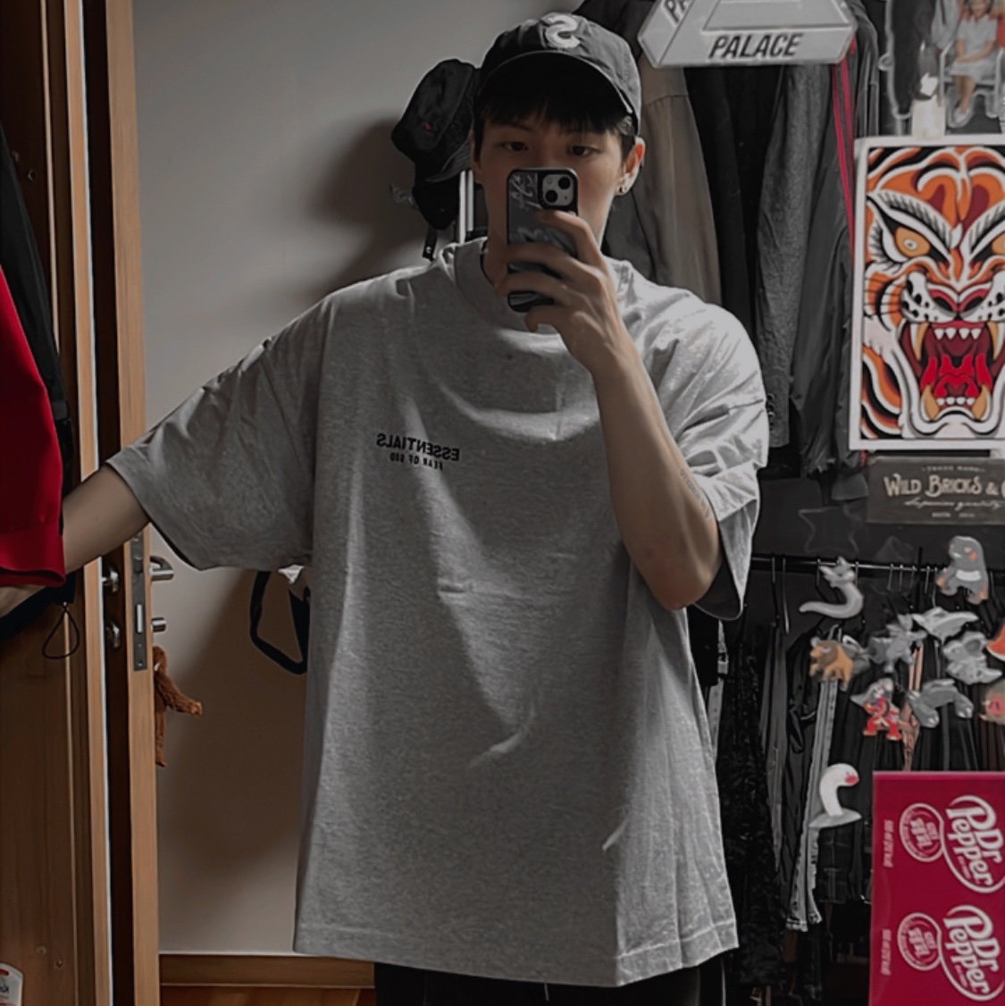 Essentials Jersey Crewneck T-Shirt Light Heather Grey - 24FW 착용 스타일 - 2