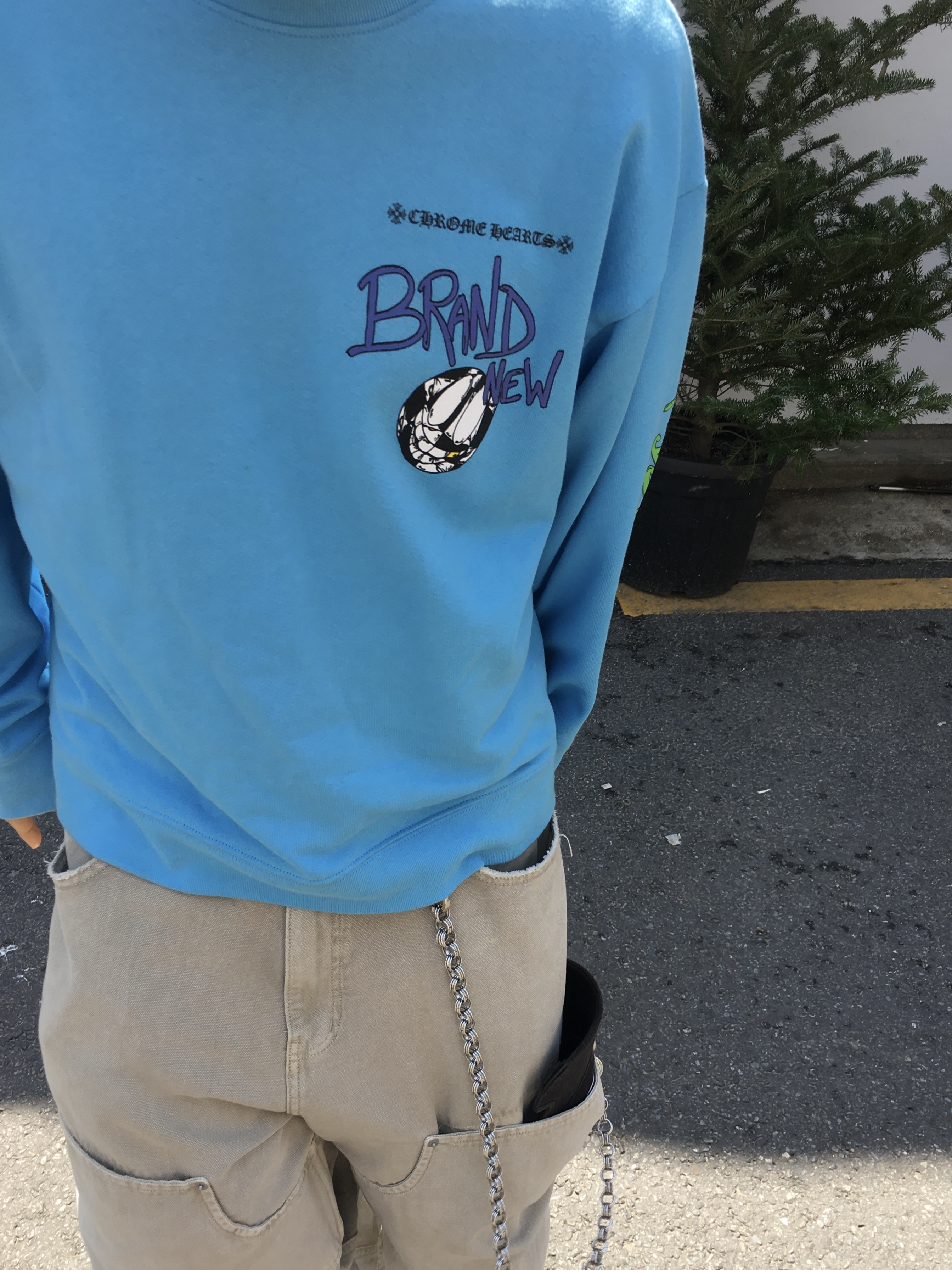 Chrome Hearts Matty Boy Brain New Sweatshirt Blue, Nonnod Double Knee Cover Pants Vintage Beige 착용 스타일 - 2