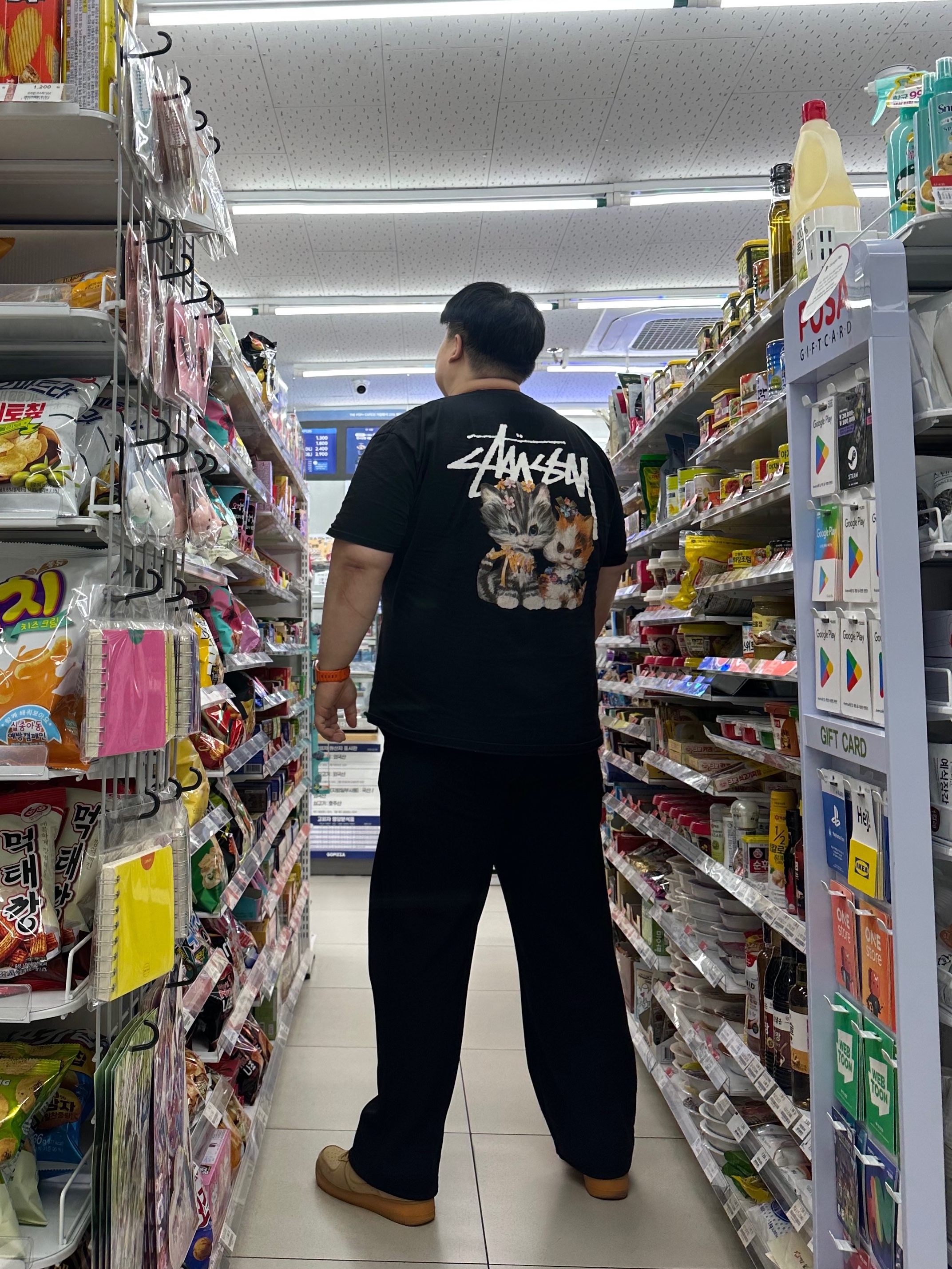 Nike Air Force 1 '07 WB Flax, Stussy Kittens T-Shirt Black 착용 스타일
