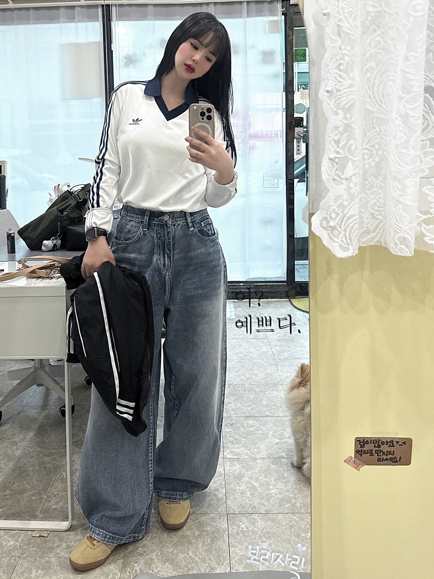 Adidas x JJJJound Samba OG Mesa, (W) Adidas x Sporty & Rich Long Sleeve Football Jersey White Night Indigo - KR Sizing 착용 스타일