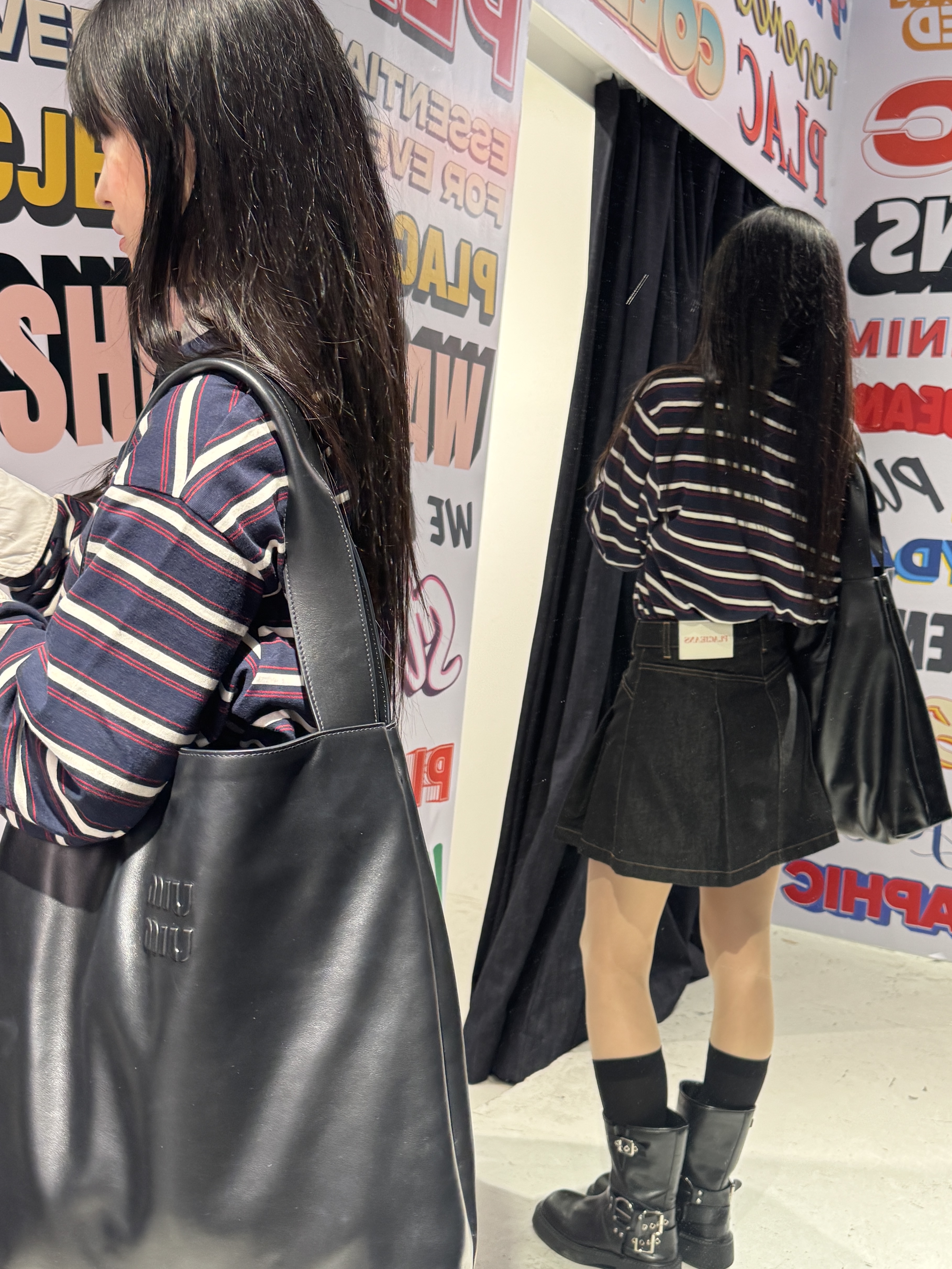 Miu Miu Leather Hobo Bag Black 착용 스타일 - 2