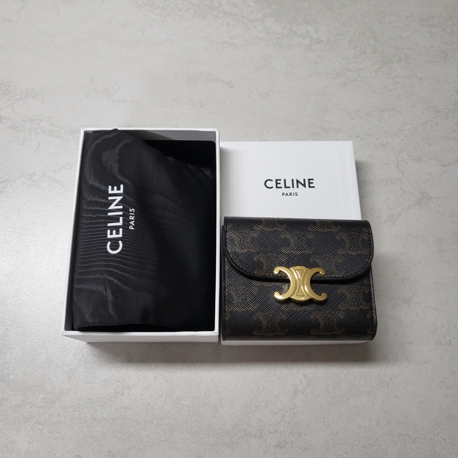 Celine Small Wallet Triomphe in Triomphe Canvas Tan 착용 스타일