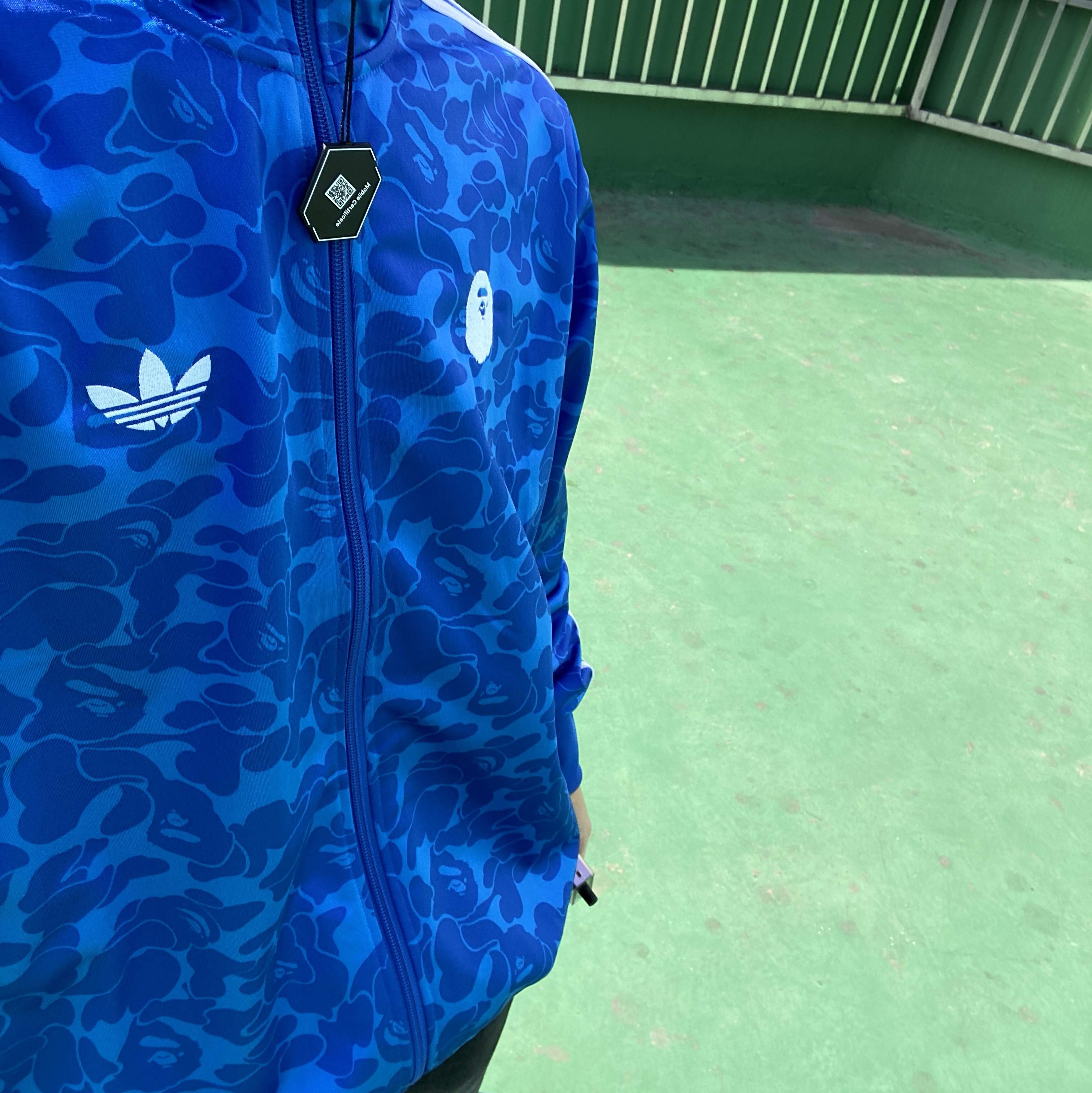 Adidas x BAPE Allover Print Track Top Blue - KR Sizing 착용 스타일 - 1