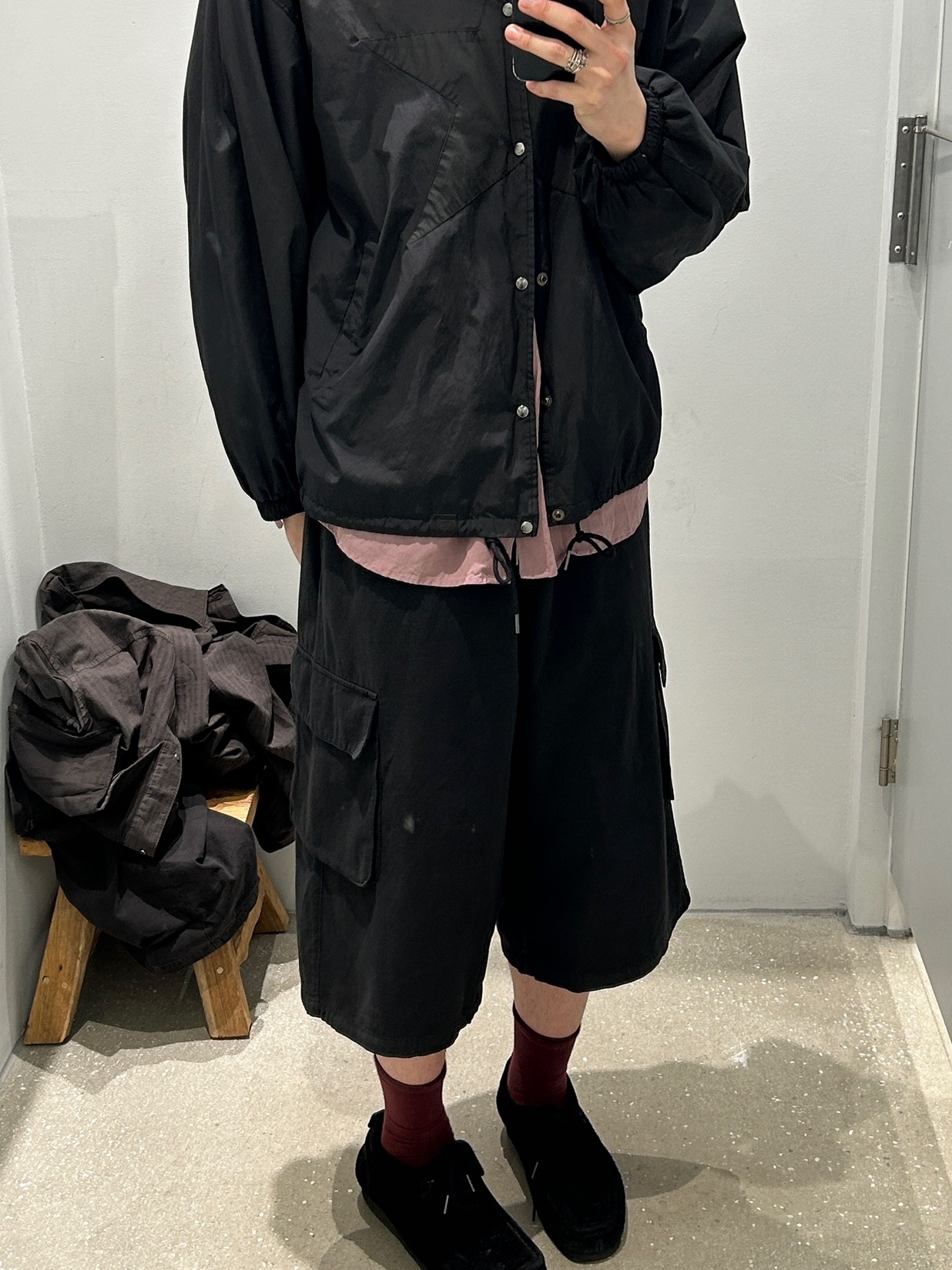 Polyteru Human Index index 1/2 Cargo Pants Black, [프리오더] Polyteru Wallabee Shoes Woven Black 착용 스타일