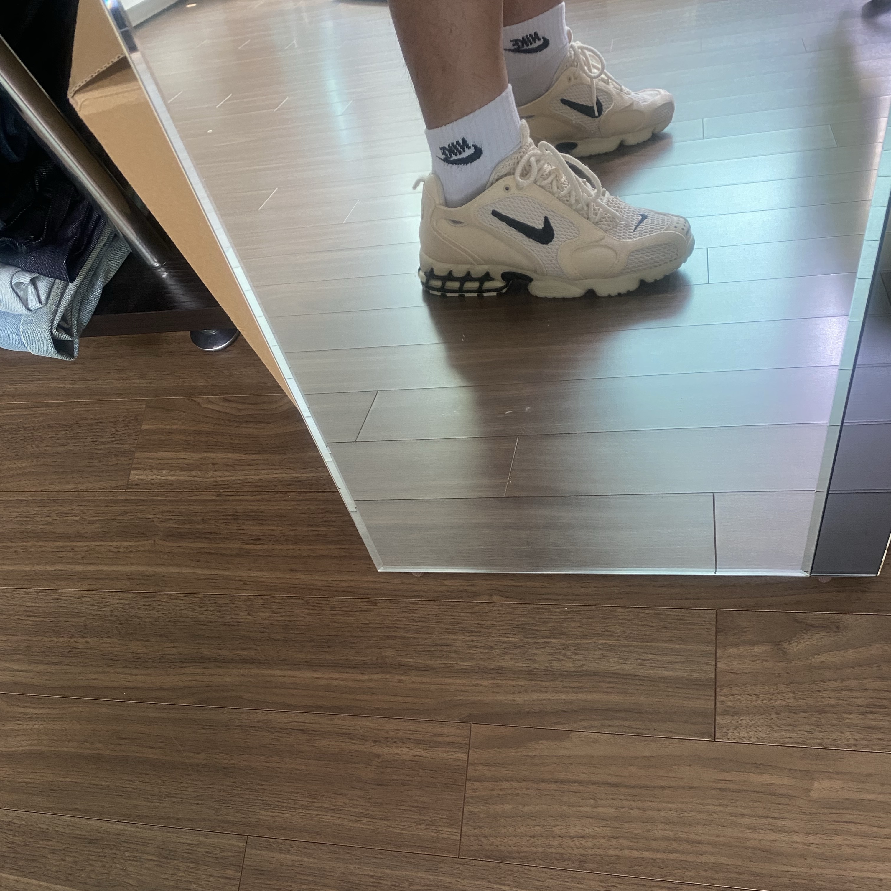 Nike x Stussy Air Zoom Spiridon Cage 2 Fossil 착용 스타일 - 2