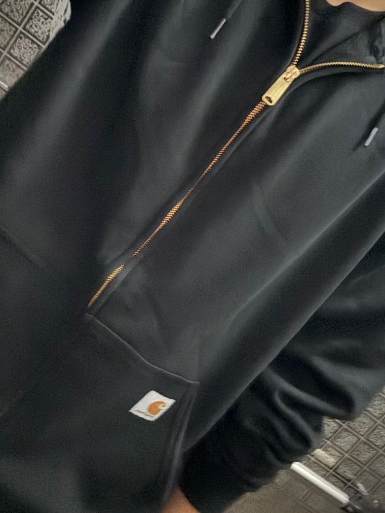 Carhartt Loose Fit Midweight Regular Full Zip Sweatshirt Black 착용 스타일 - 1