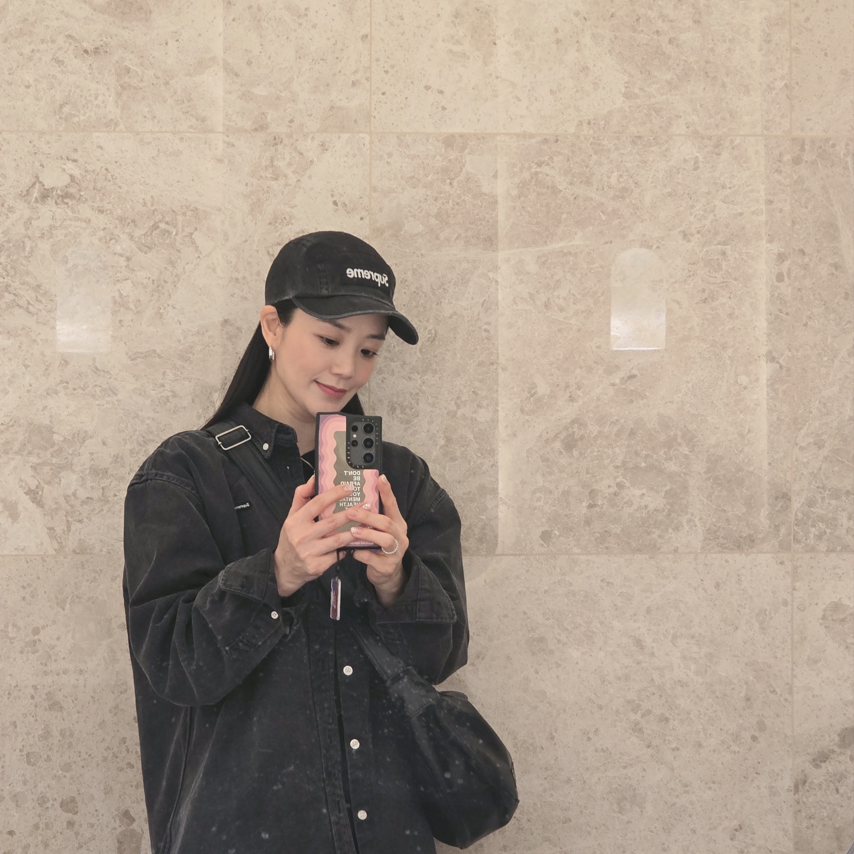 Porter Free Style Shoulder Bag Black, Supreme Small Box Denim Shirt Black - 25SS 착용 스타일 - 2
