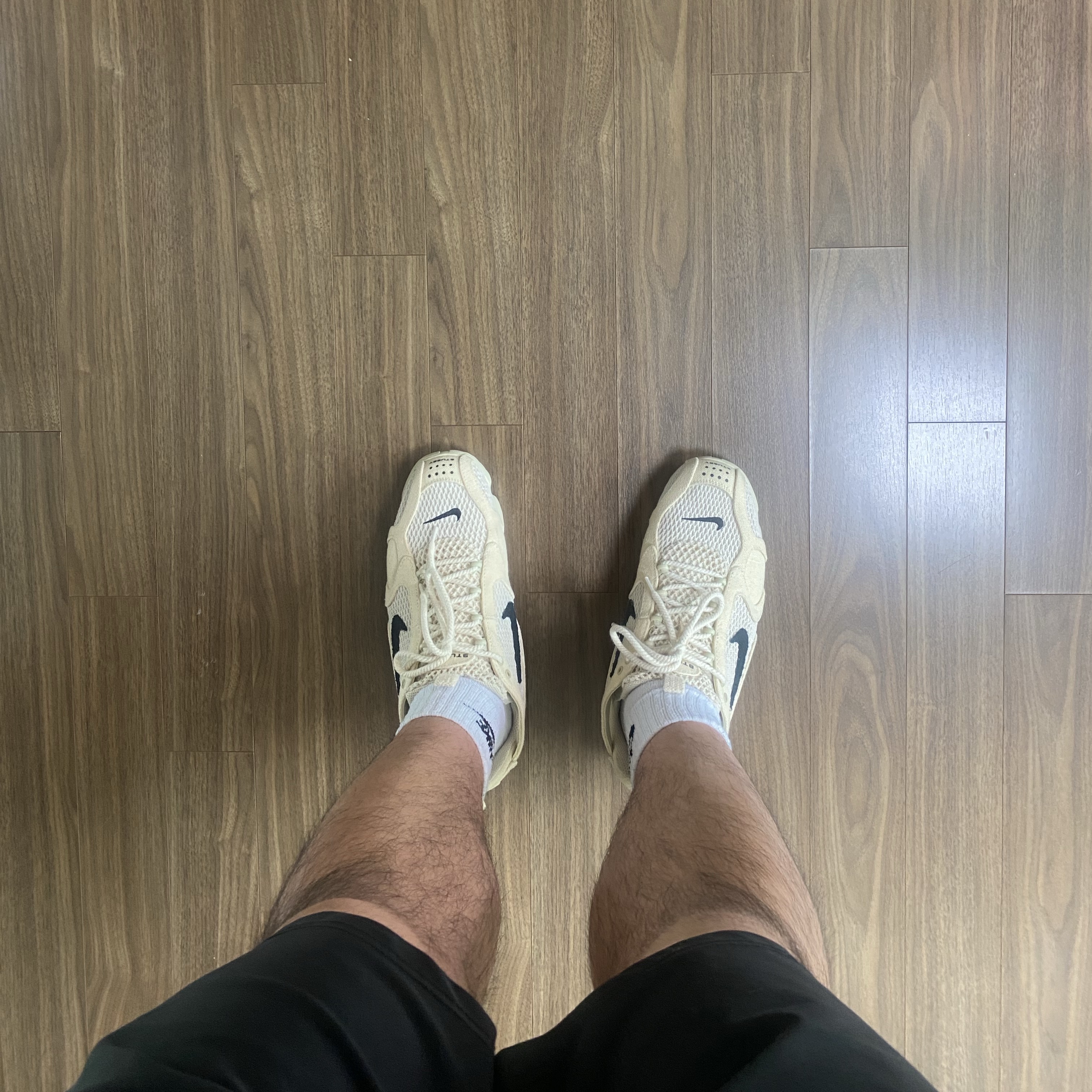 Nike x Stussy Air Zoom Spiridon Cage 2 Fossil 착용 스타일 - 1