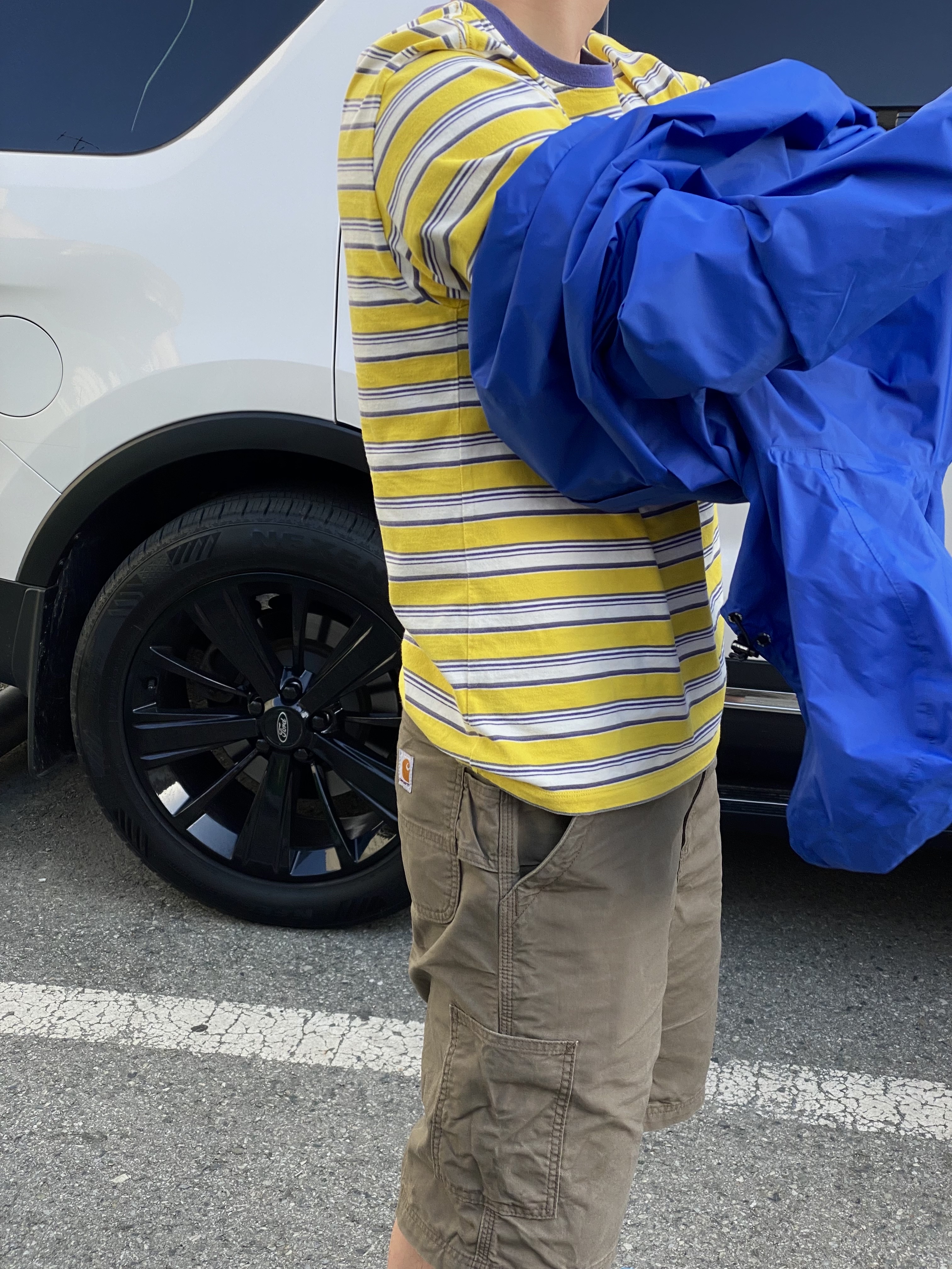 Keen Jasper Sneakers Khaki, Play Comme des Garcons x K-Way Half Zip Jacket Blue 착용 스타일 - 3