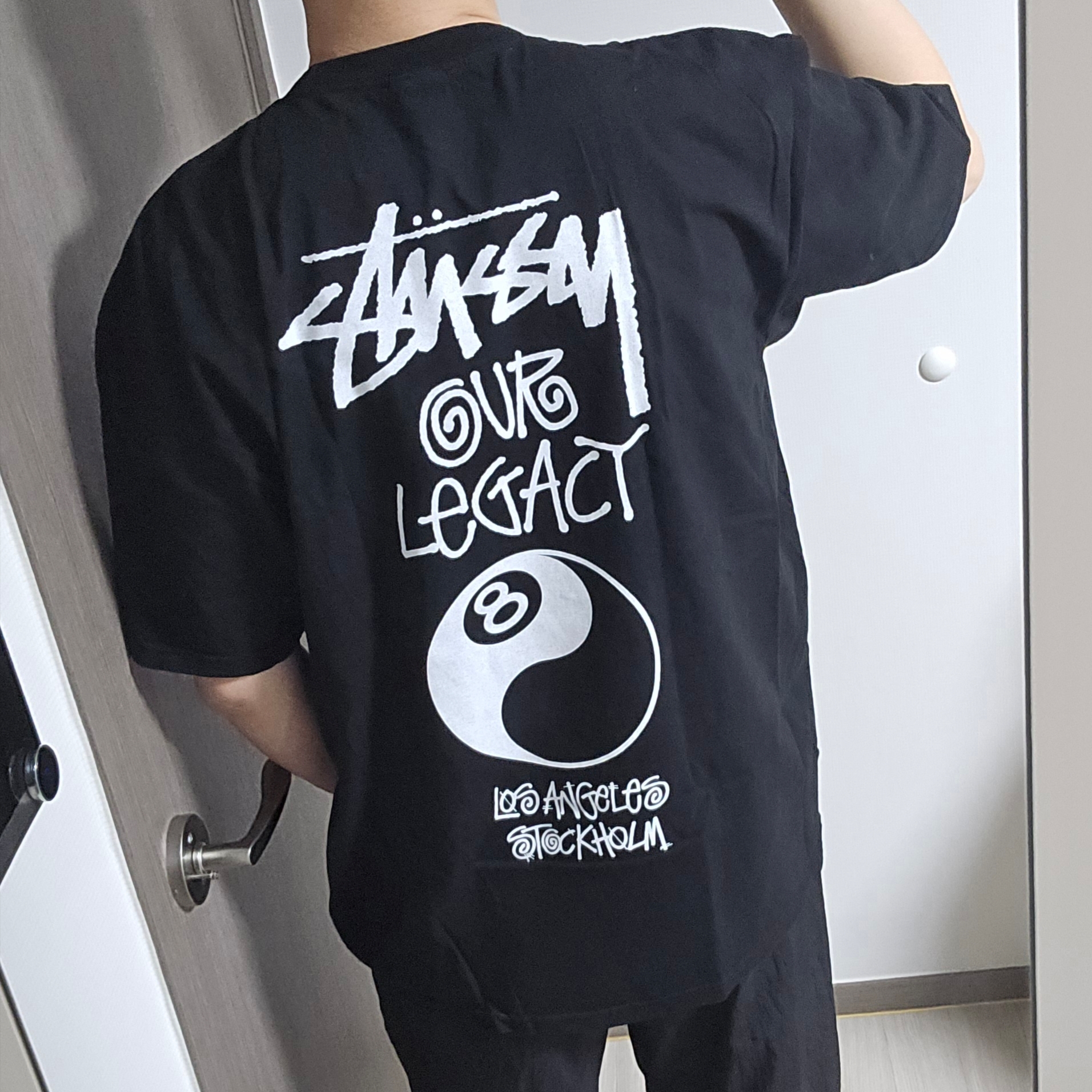 Stussy x Our Legacy Work Shop 8 Ball Pigment Dyed Yin Yang T-Shirt Black 착용 스타일