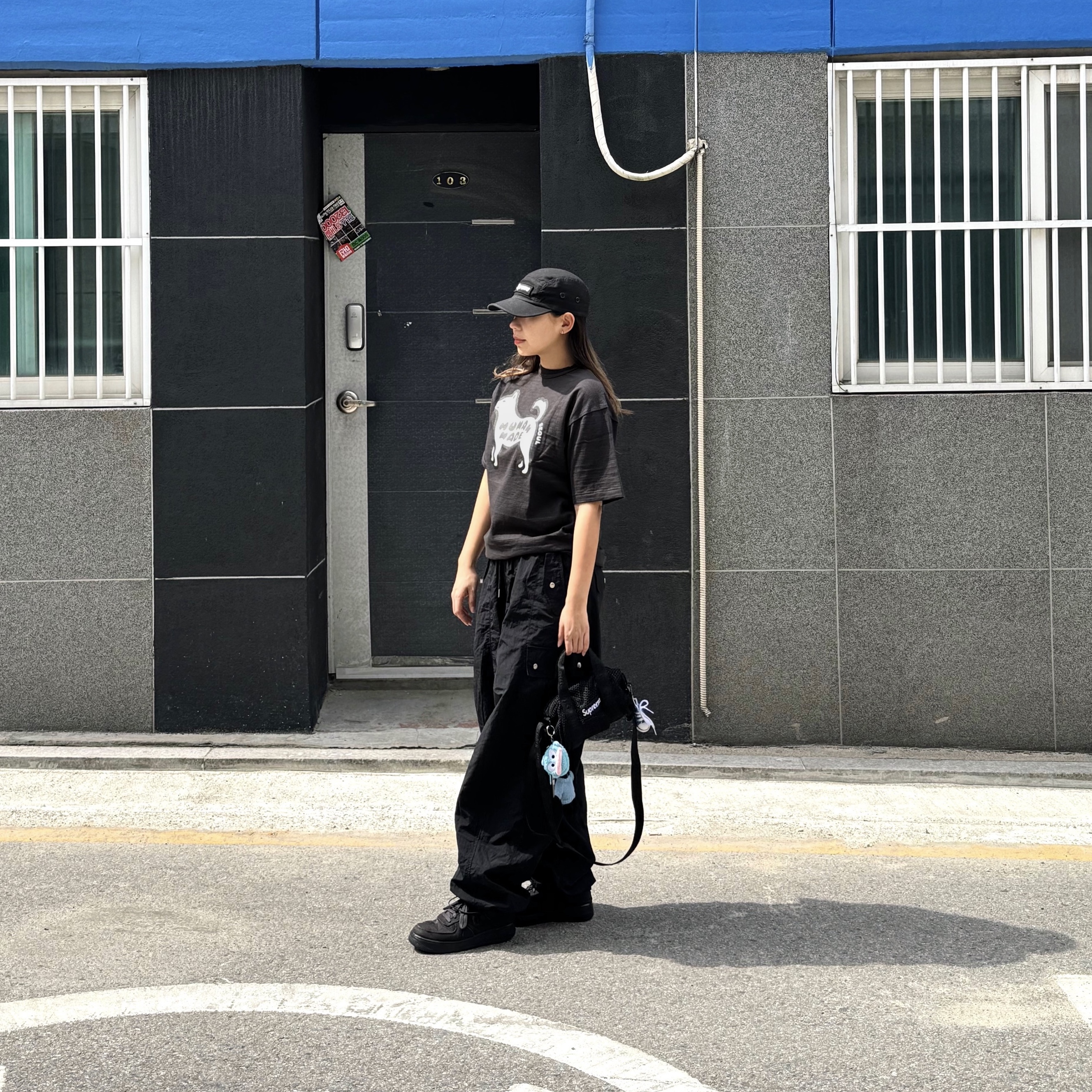 Human Made Animal Graphic T-Shirt Jindo Dog Black - Seoul Store Exclusive, Supreme Mesh Mini Duffle Bag Black - 25SS 착용 스타일