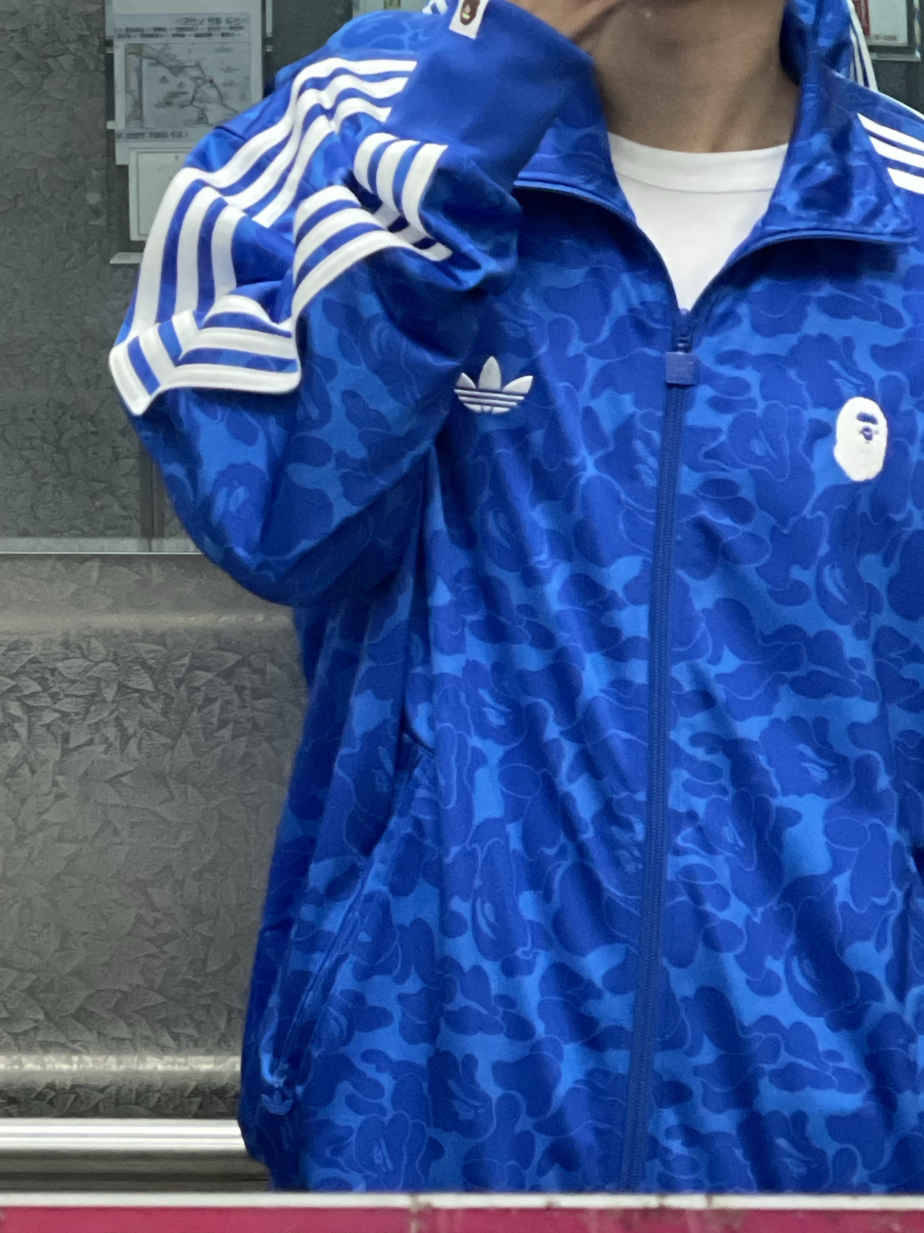 Adidas x BAPE Allover Print Track Top Blue - KR Sizing 착용 스타일 - 1