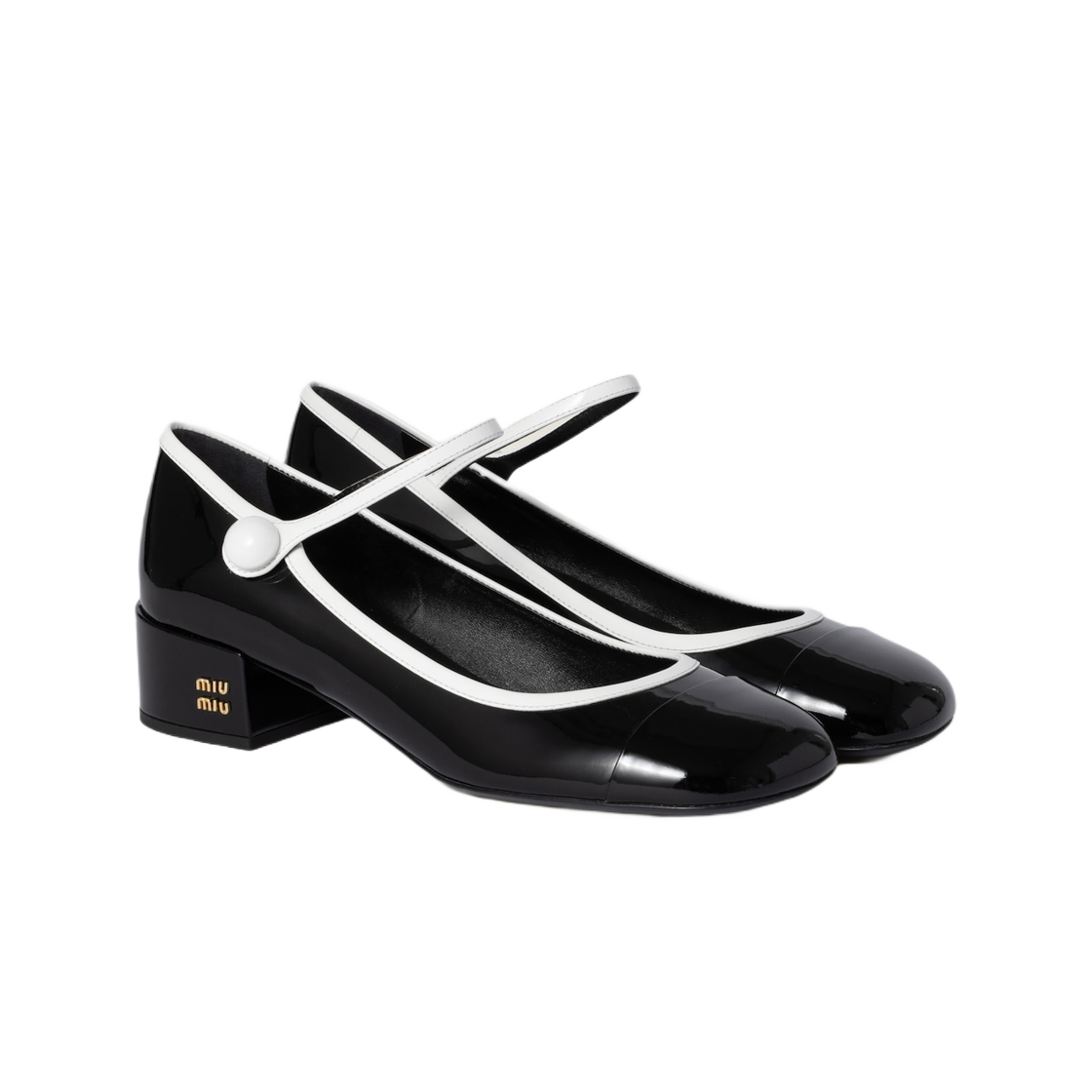 (W) 미우 미우 투톤 페이턴트 레더 메리제인 펌프스 블랙 화이트((W) Miu Miu Two-Tone Patent Leather Mary Jane Pumps Black White) - 2