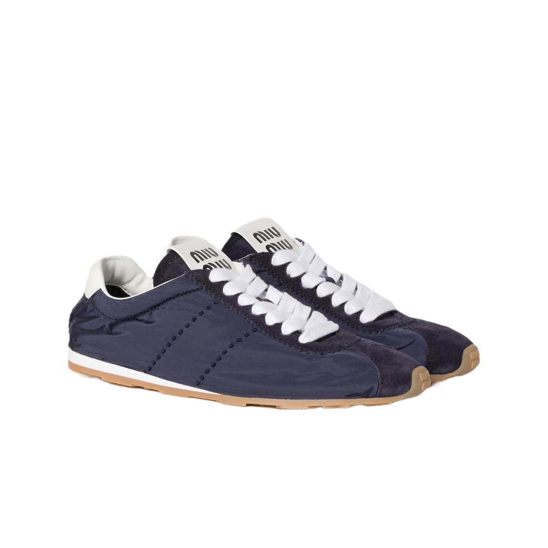 (W) 미우 미우 테크니컬 패브릭 앤 스웨이드 플룸 스니커즈 블루((W) Miu Miu Technical Fabric and Suede Plume Sneakers Blue) - 2