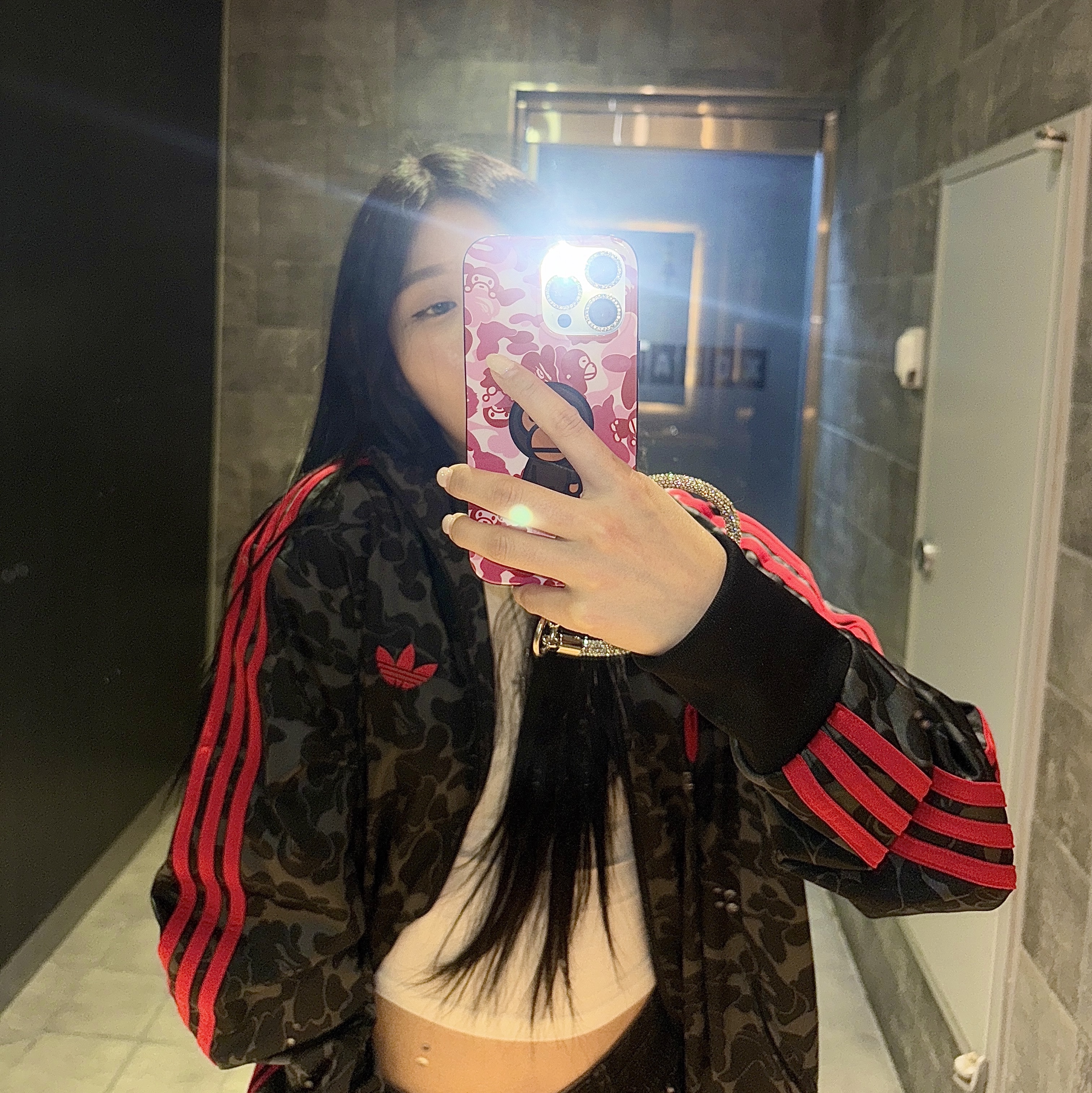 Adidas x BAPE Allover Print Track Top Black - KR Sizing 착용 스타일