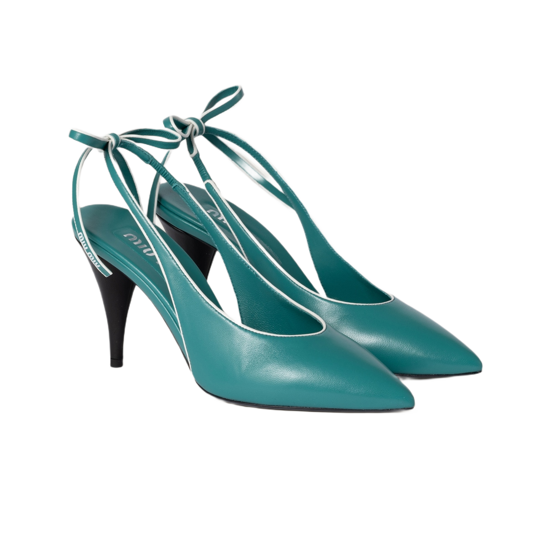 (W) 미우 미우 나파 레더 슬링백 펌프스 피콕 블루 화이트((W) Miu Miu Nappa Leather Slingback Pumps Peacock Blue White) - 2