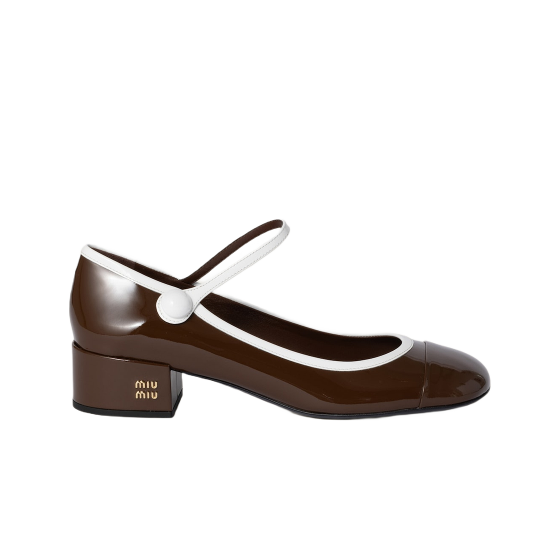 (W) 미우 미우 투톤 페이턴트 레더 메리제인 펌프스 로즈우드 화이트((W) Miu Miu Two-Tone Patent Leather Mary Jane Pumps Rosewood White) - 1