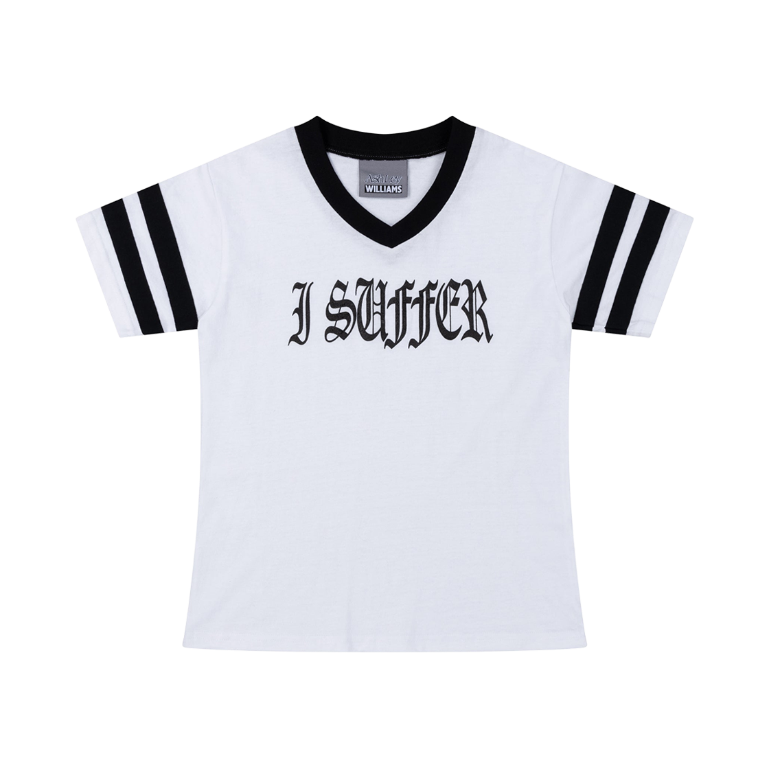 (W) 애슐리 윌리엄스 아이 서퍼 바시티 티셔츠 화이트((W) Ashley Williams I Suffer Varsity T-Shirt White)