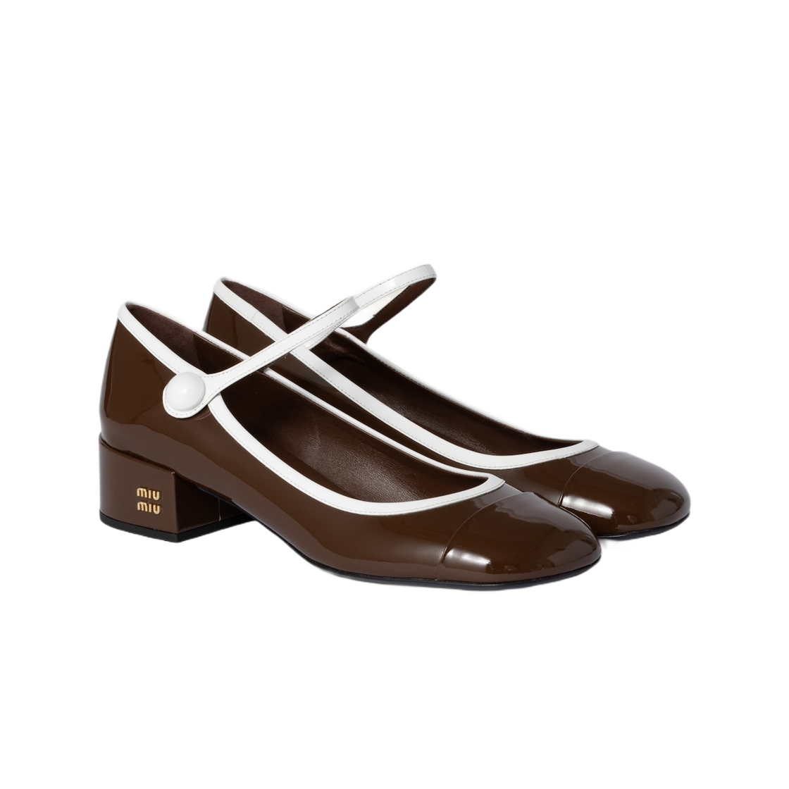 (W) 미우 미우 투톤 페이턴트 레더 메리제인 펌프스 로즈우드 화이트((W) Miu Miu Two-Tone Patent Leather Mary Jane Pumps Rosewood White) - 2
