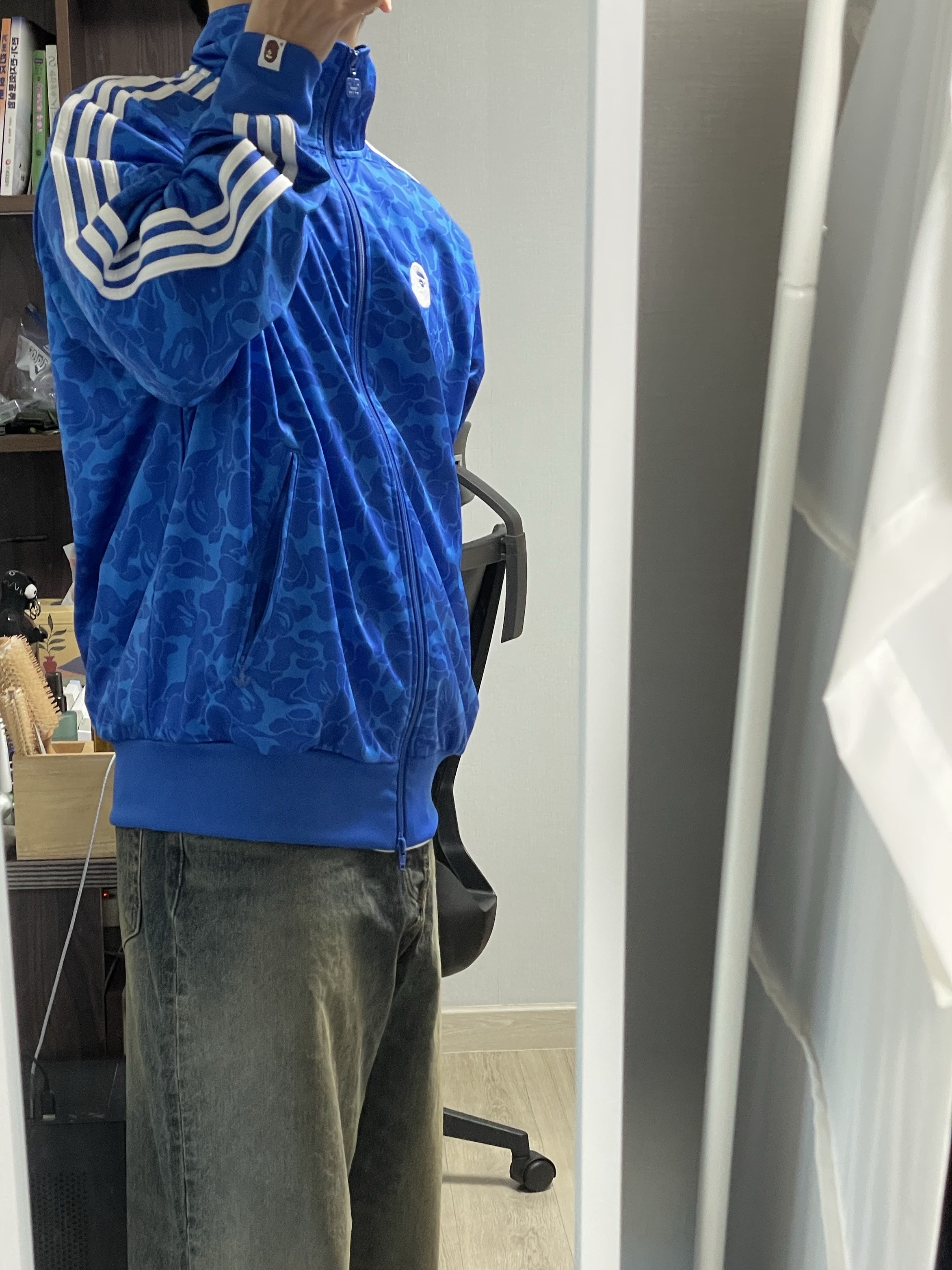 Adidas x BAPE Allover Print Track Top Blue - KR Sizing 착용 스타일 - 3