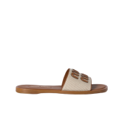 (W) Miu Miu Canvas and Leather Slide Beige Brandy