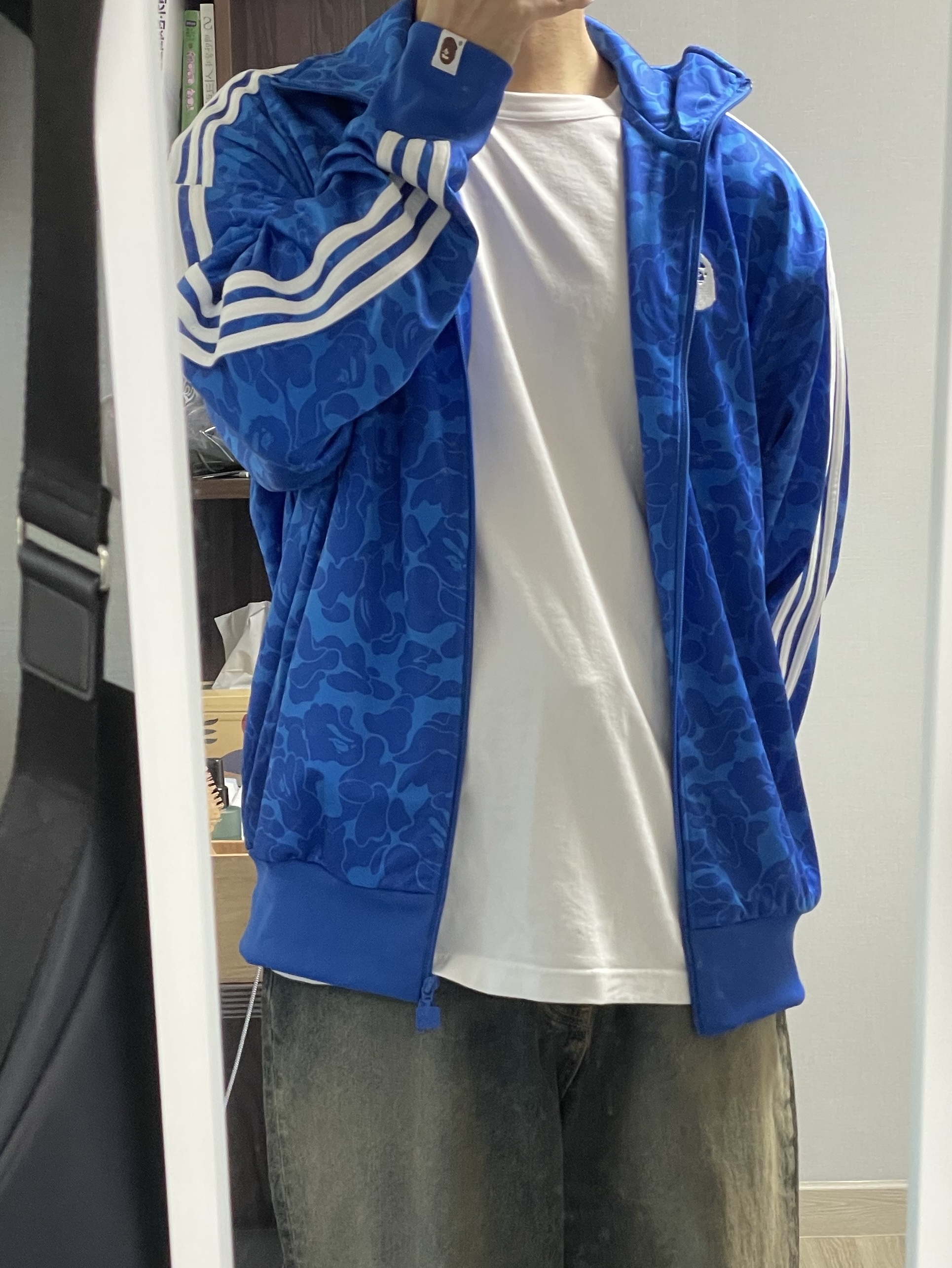 Adidas x BAPE Allover Print Track Top Blue - KR Sizing 착용 스타일 - 2