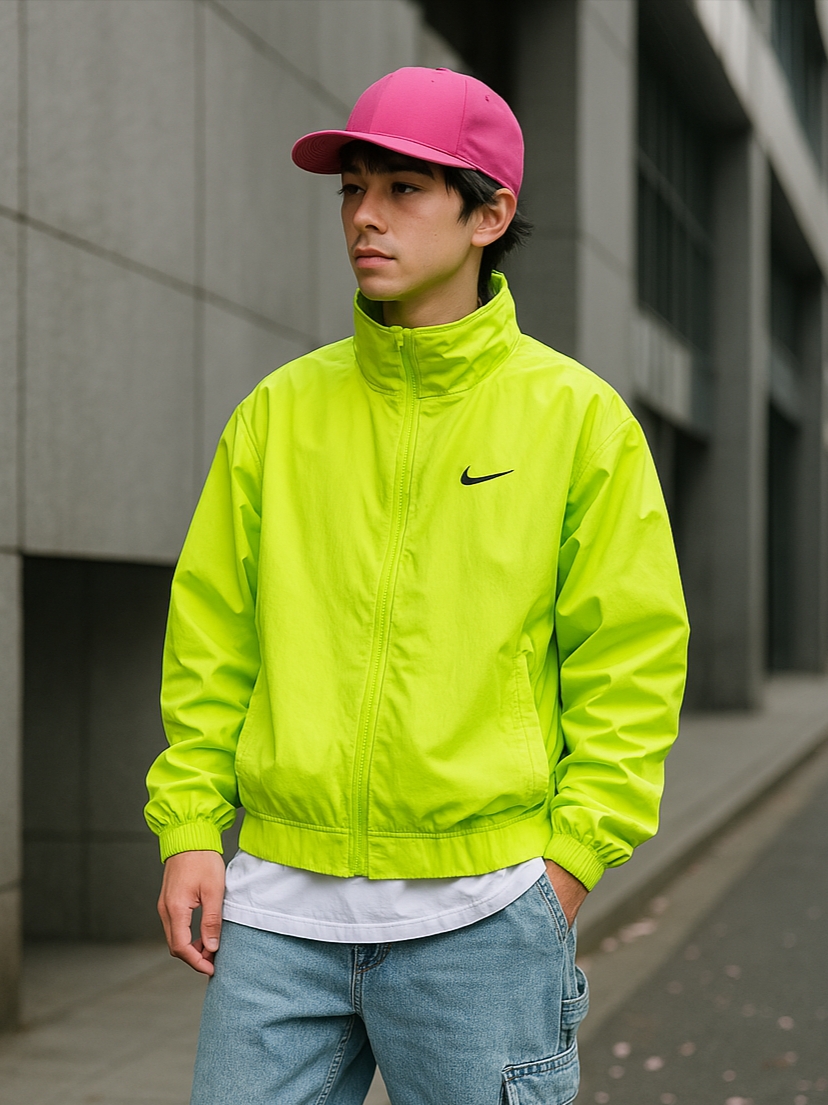 Nike Tech Jacket Bright Cactus - Asia, Suade Two Tuck Long Pants Black 착용 스타일 - 1