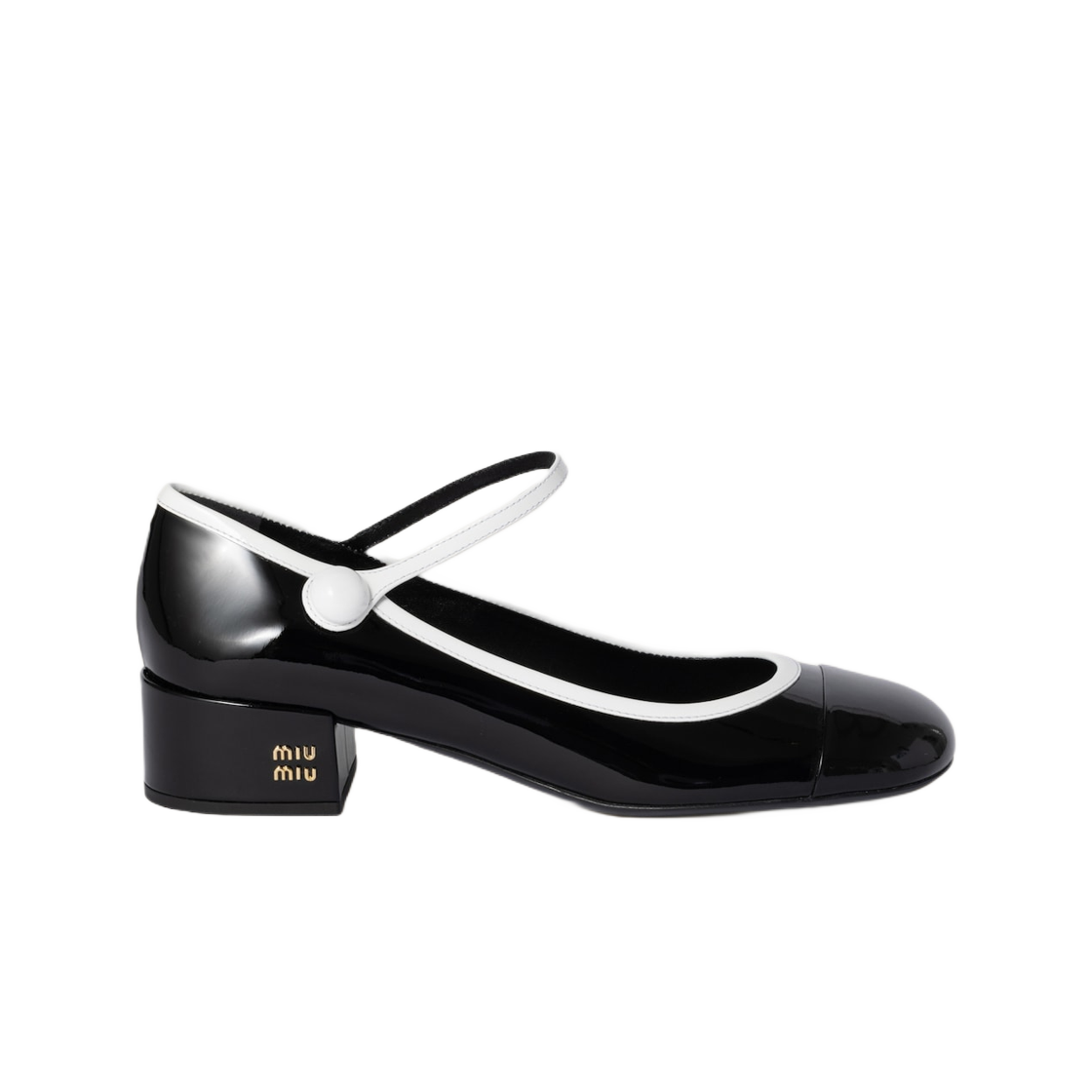 (W) 미우 미우 투톤 페이턴트 레더 메리제인 펌프스 블랙 화이트((W) Miu Miu Two-Tone Patent Leather Mary Jane Pumps Black White) - 1