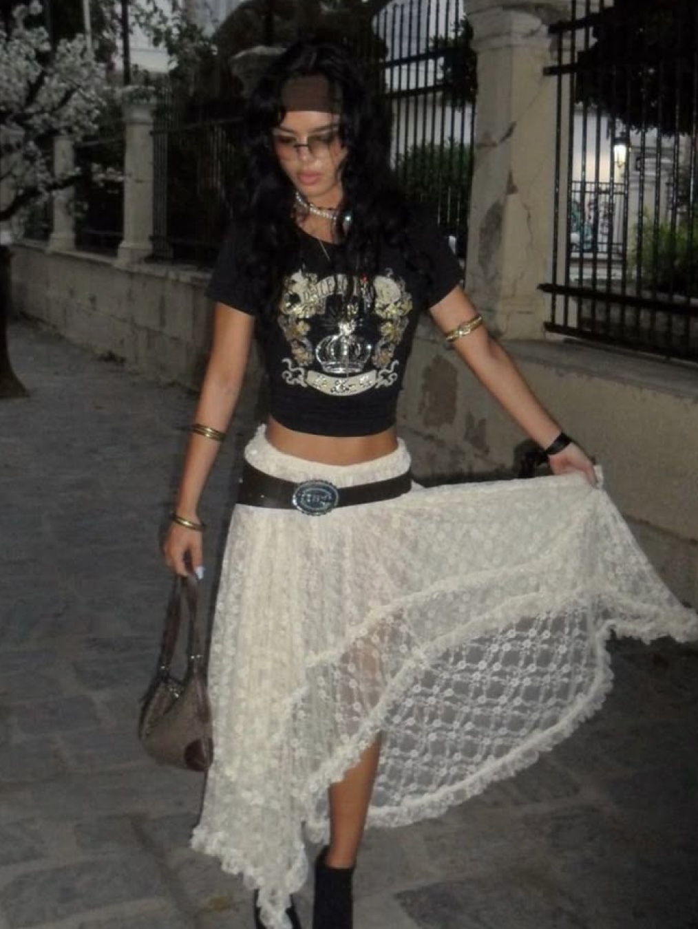 Margarin Fingers Lace Tutu Skirt Pants White, ACOC Interview M Bag_Suede Camel 착용 스타일 - 9