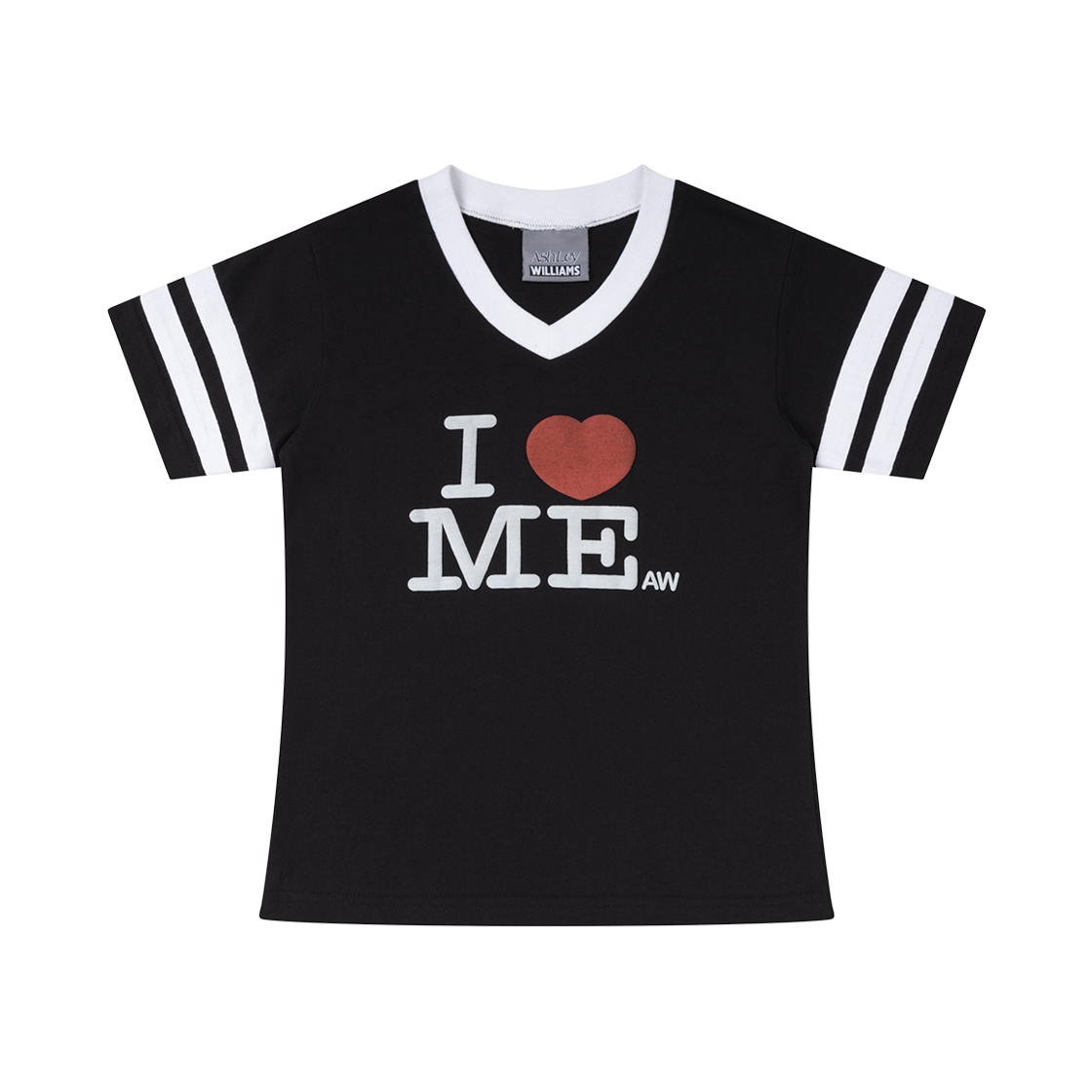 (W) 애슐리 윌리엄스 아이 하트 미 바시티 베이비 티셔츠 블랙((W) Ashley Williams I Heart Me Varsity Baby T-Shirt Black)