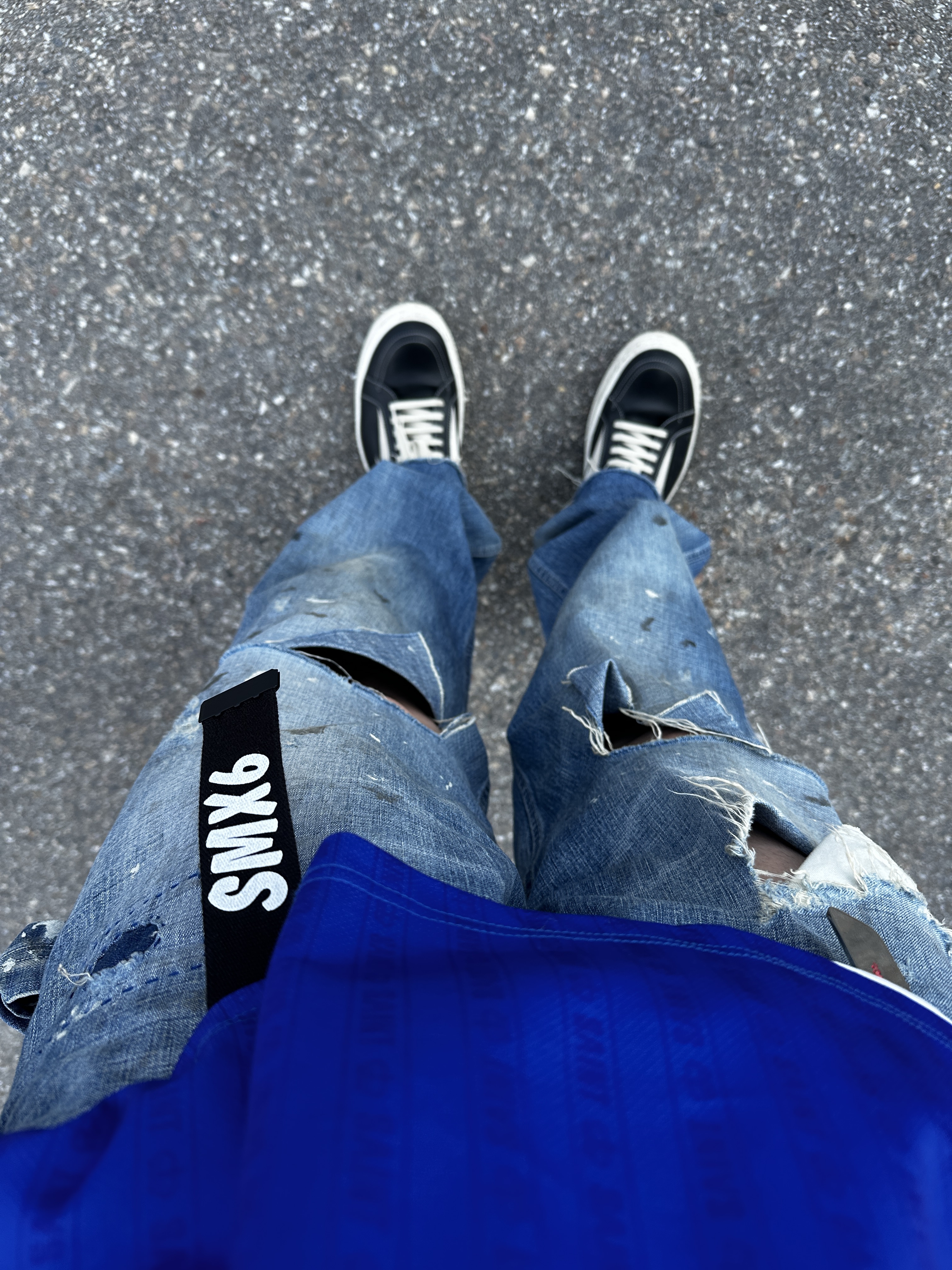 Saint Mxxxxxx x Public Enemy SNT Enemy Game Shirt Blue, Saint Mxxxxxx Painter Denim Pants Blue - 24SS 착용 스타일 - 2