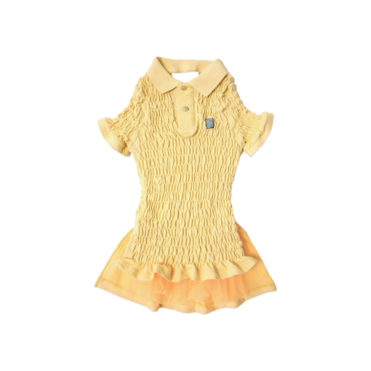 KW5CTSSCV03YL Conner Ives Women Yellow Shirred Polo Bustle Shirt Yellow - 25FW
