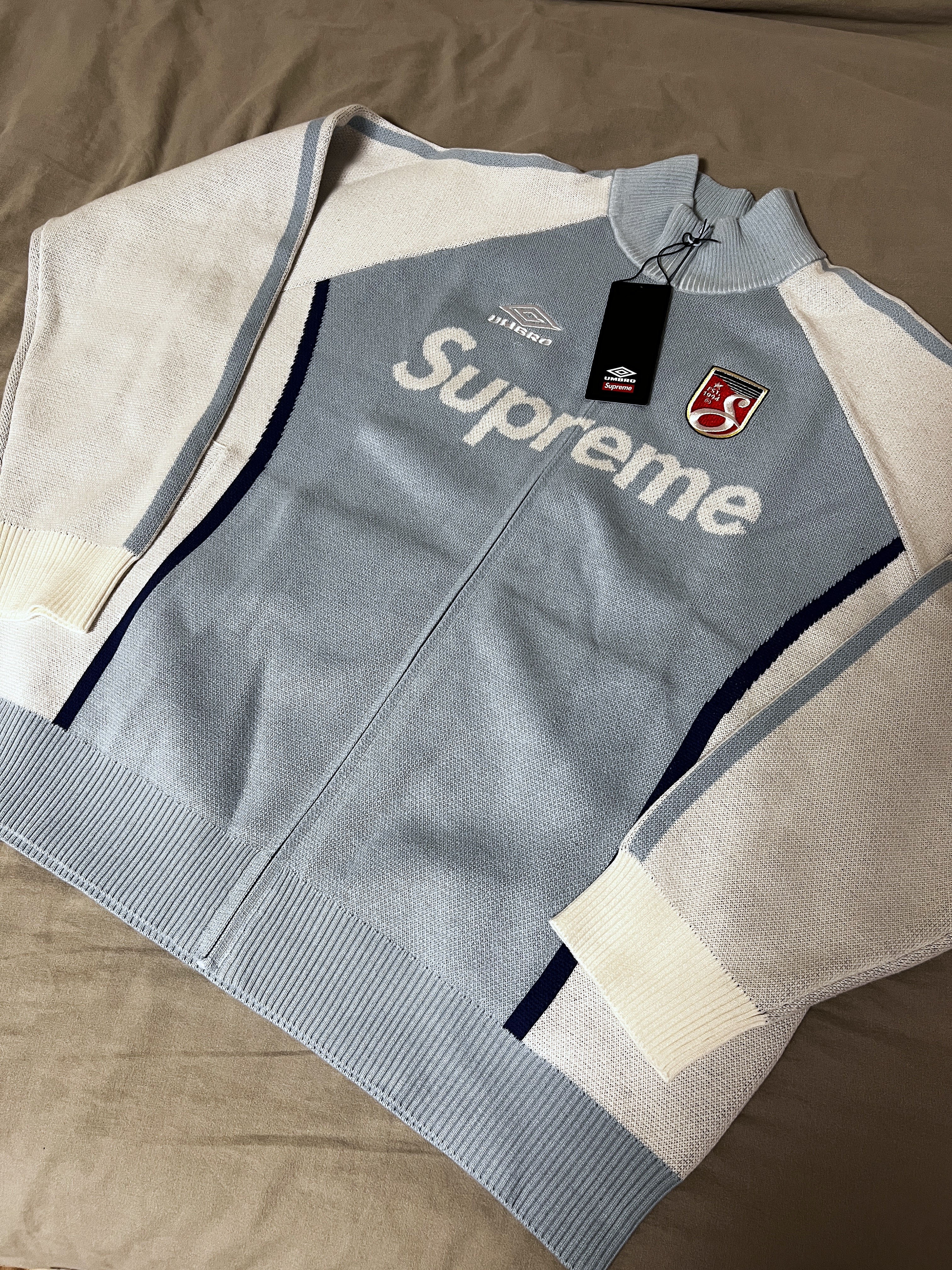 Supreme x Umbro Zip Up Sweater Light Blue - 25SS 착용 스타일