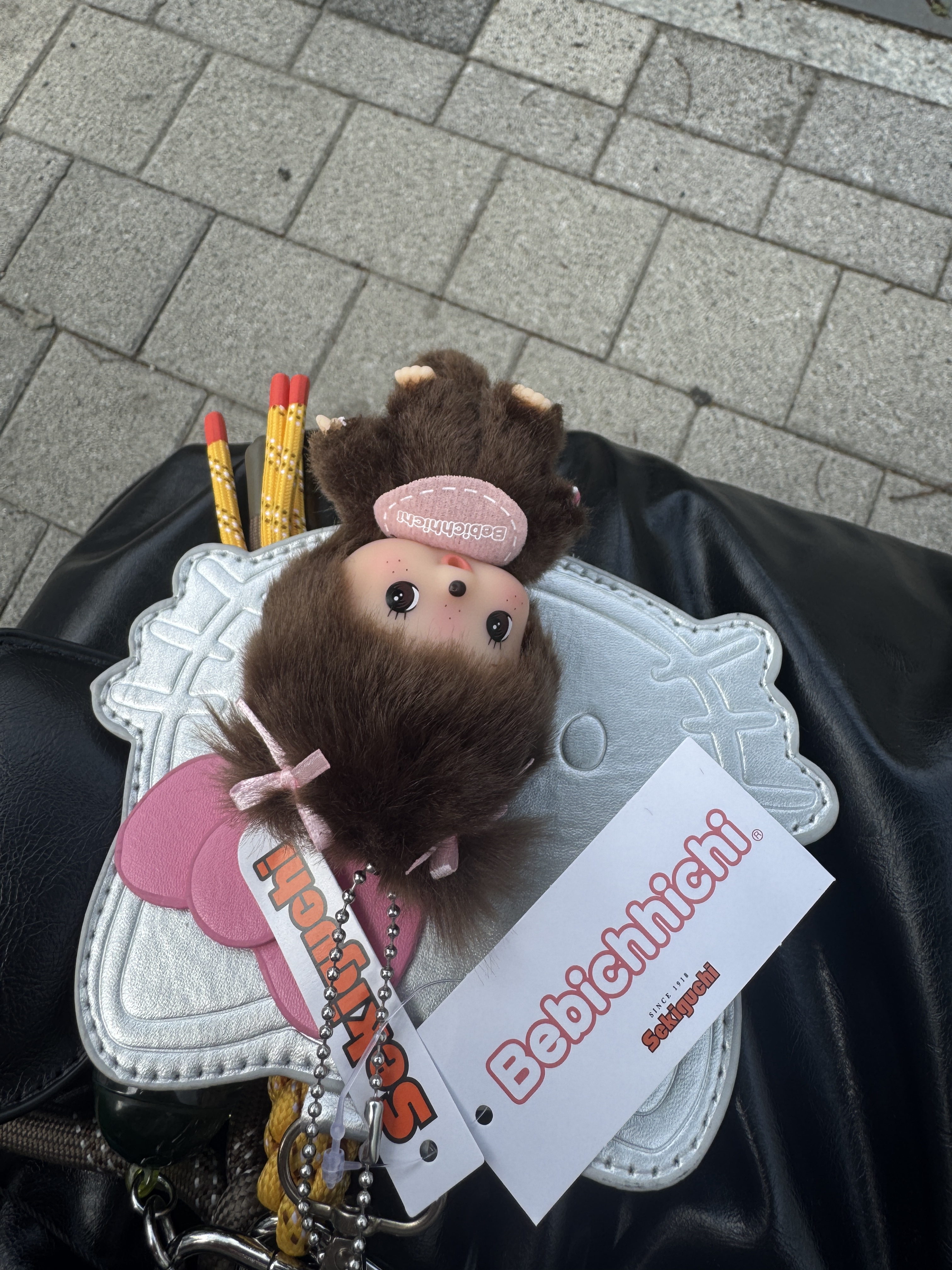 Monchhichi Bebichhichi Bighead SS Girl Key Chain Pink 착용 스타일 - 1