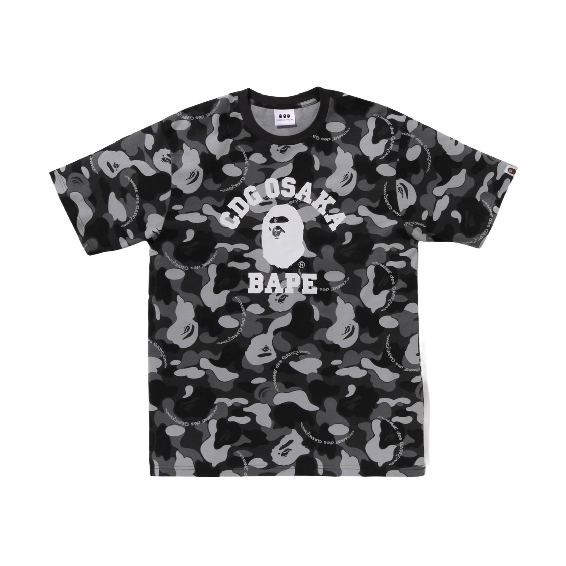 베이프 x 꼼데가르송 오사카 카모 컬리지 티셔츠 블랙(BAPE x Comme des Garcons Osaka Camo College T-Shirt Black)