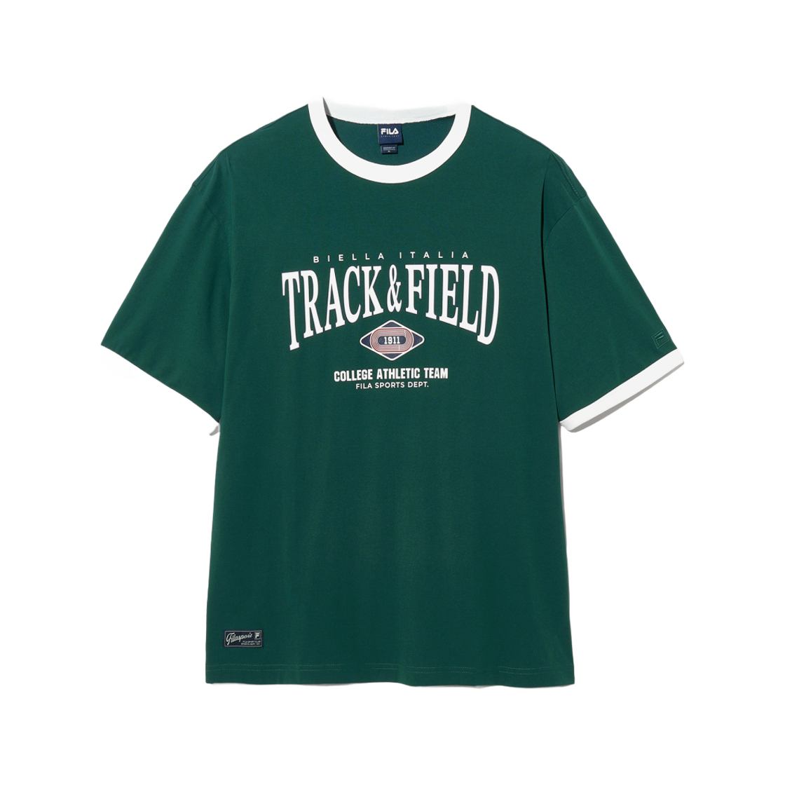 【FILA】FILA TRACK & FIELD GRAPHIC RINGER T-SHIRTS 휠라 트랙앤필드 그래픽 링거티 다크그린 | FILA | KREAM