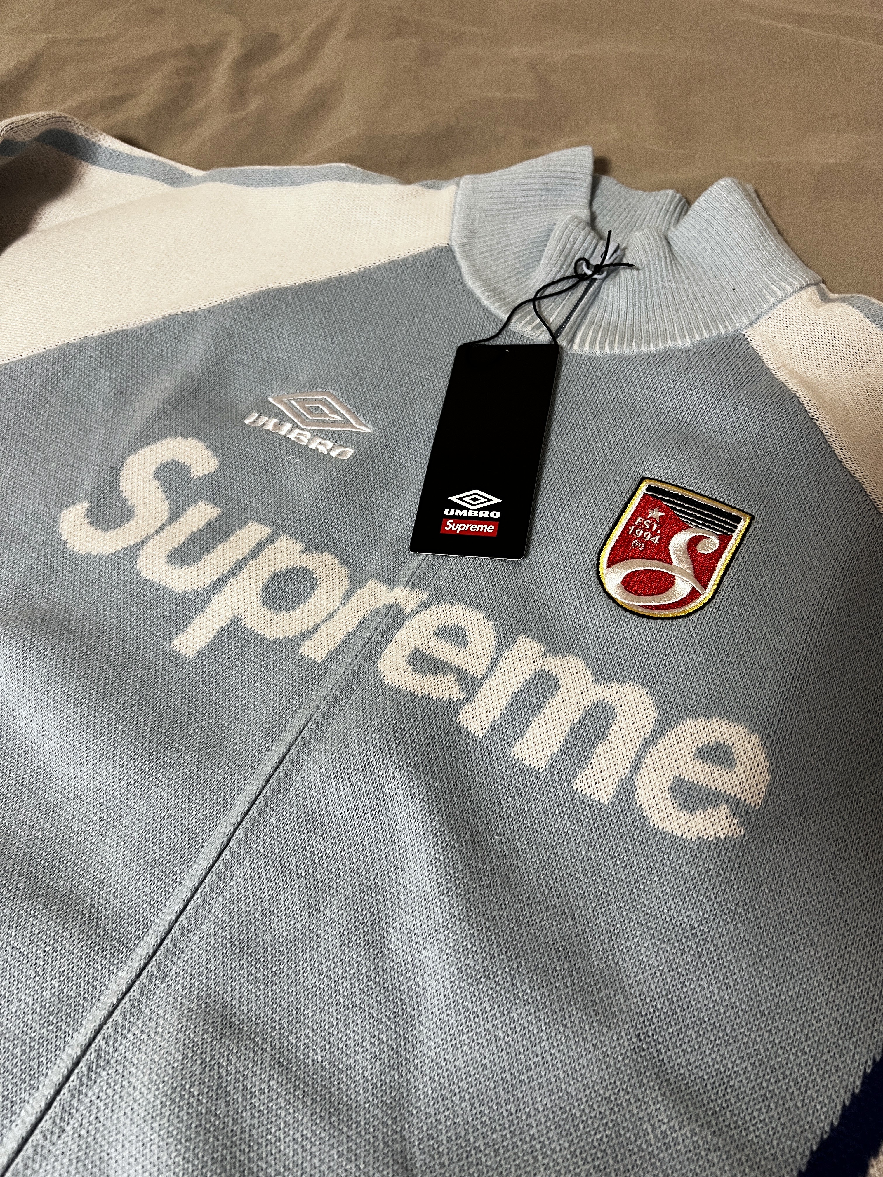 Supreme x Umbro Zip Up Sweater Light Blue - 25SS 착용 스타일