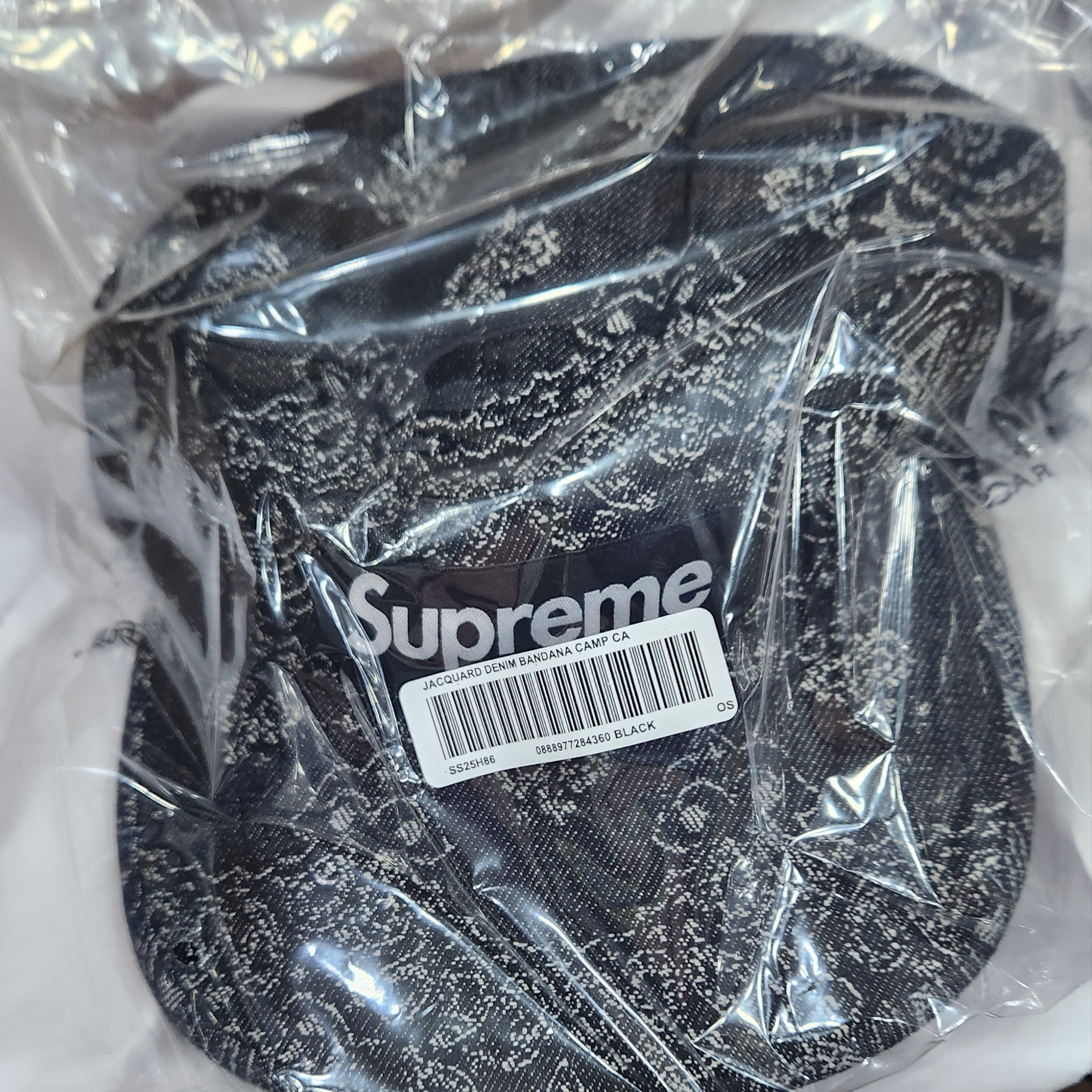 Supreme Bandana Jacquard Denim Camp Cap Black - 25SS 착용 스타일