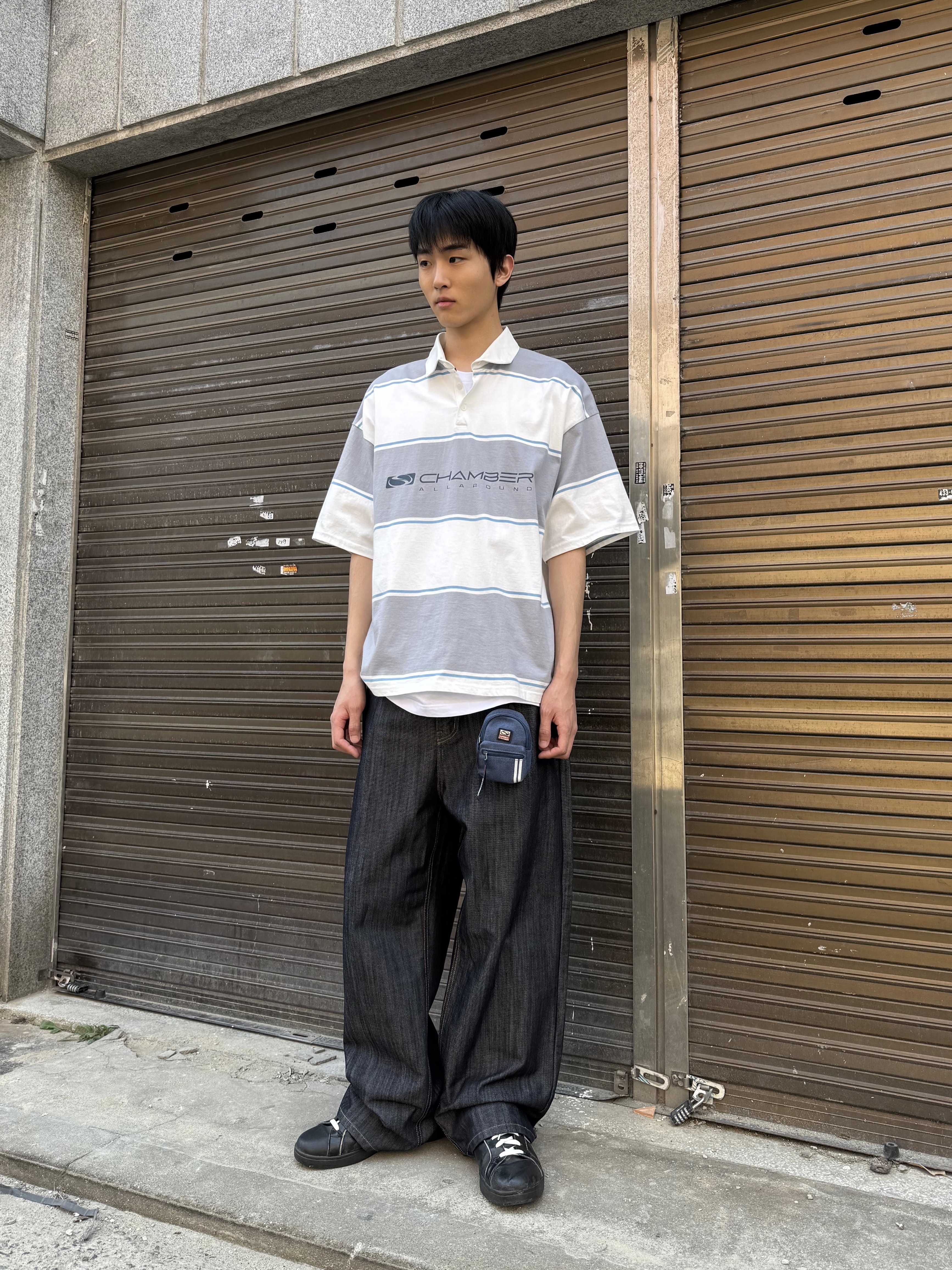 SPORT CHAMBER SC Flash Rugby T-Shirt Ash Blue 착용 스타일 - 1