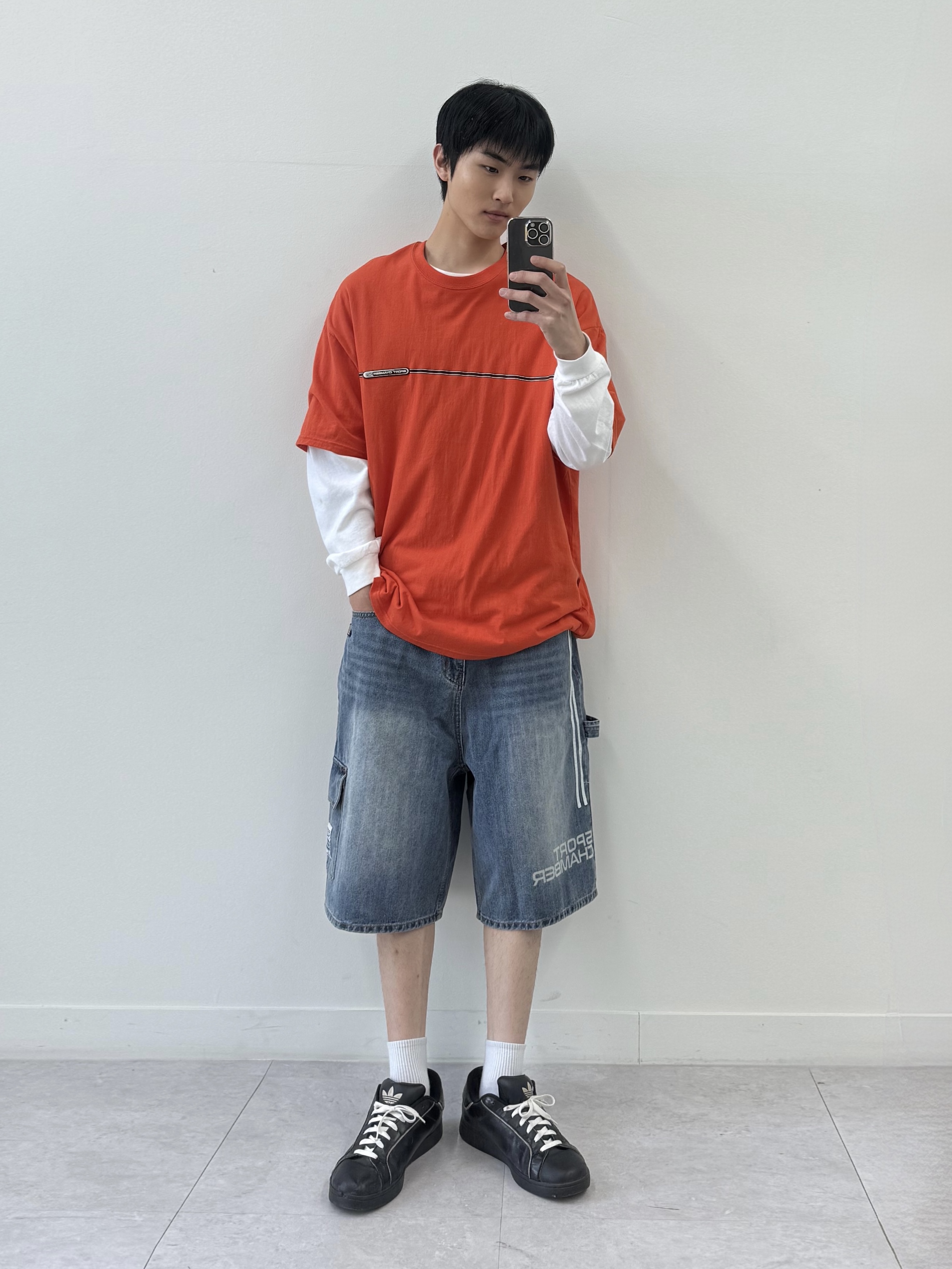 SPORT CHAMBER SC Line Symbol T-Shirt Orange 착용 스타일 - 1