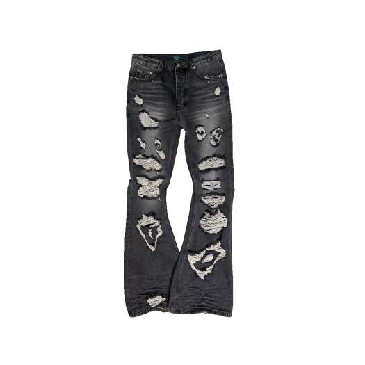 25SSUMCAFGR Undermycar 25SS Angel Ring Destroyed Slim Flare Jeans Gray
