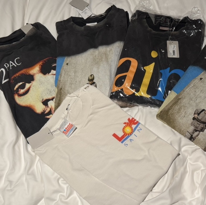Saint Mxxxxxx x Star Wars Anakin S/S T-Shirt Black - 25SS, Saint Mxxxxxx x 2Pac S/S T-Shirt Black - 25SS 착용 스타일