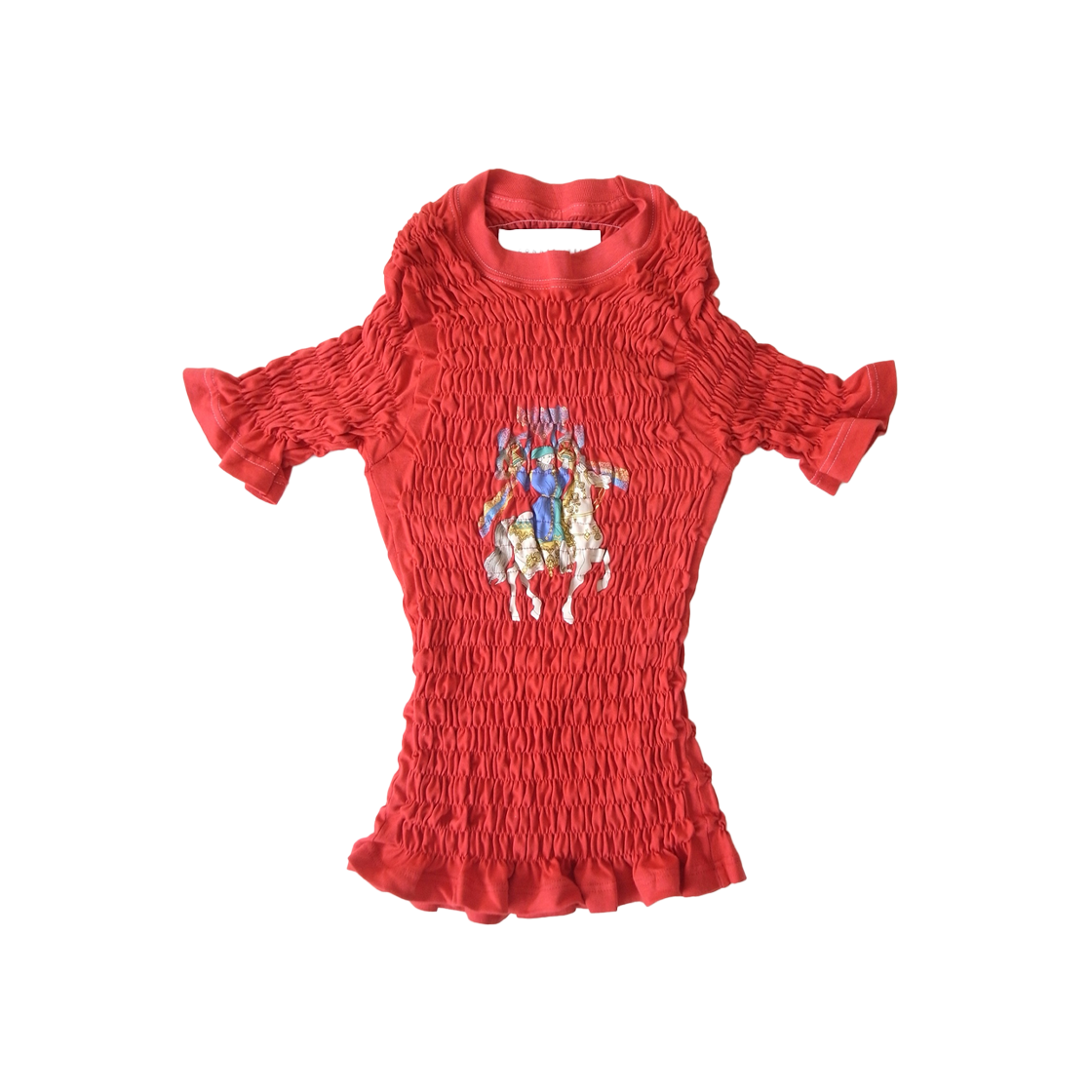 코너 아이브스 우먼 레드 카멜롯 쉬어드 티셔츠 레드 - 25FW(Conner Ives Women Red Camelot Shirred T-Shirt Red - 25FW)
