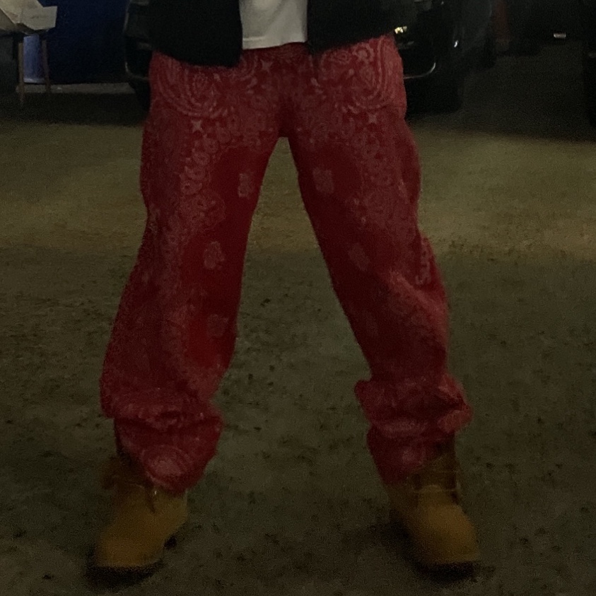 Supreme Bandana Jacquard Baggy Jean Red - 25SS 착용 스타일