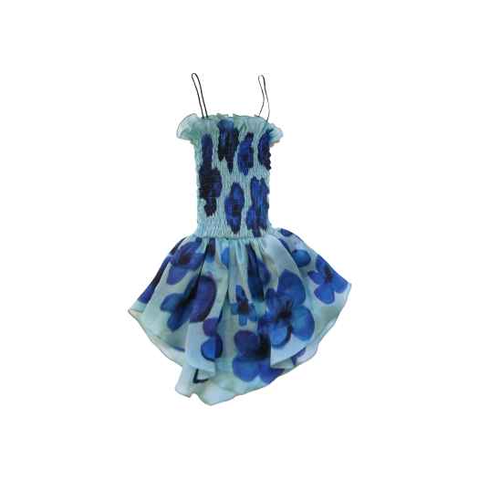 KW5CDR1CV08ML Conner Ives Women Shirred Organza Drop Waist Mini Dress Teal - 25FW