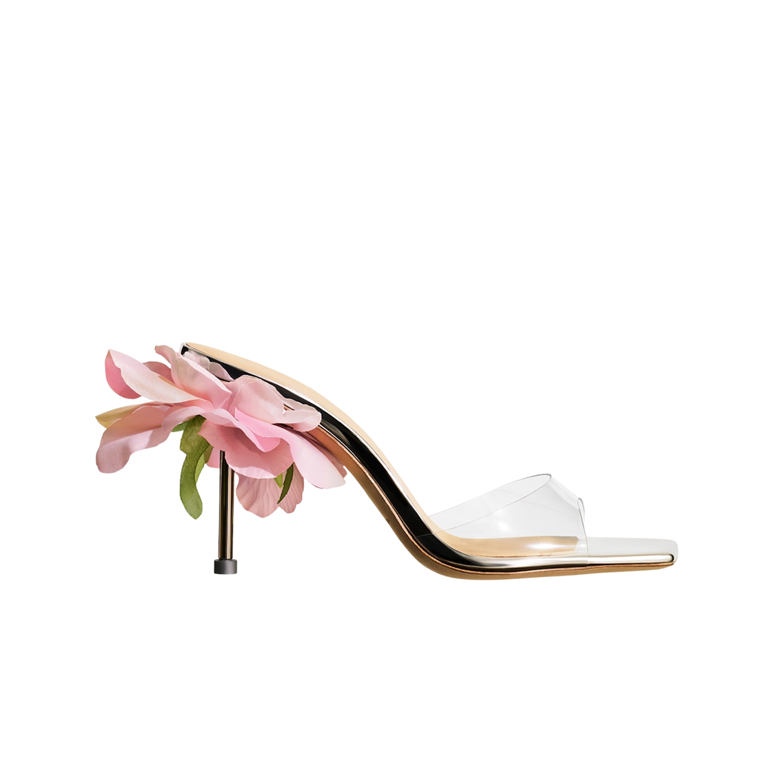(W) 에이치앤엠 x 막다 부트림 로즈 아플리케 클리어 스트랩 뮬 실버((W) H&M x Magda Butrym Rose Applique Clear Strap Mule Silver)